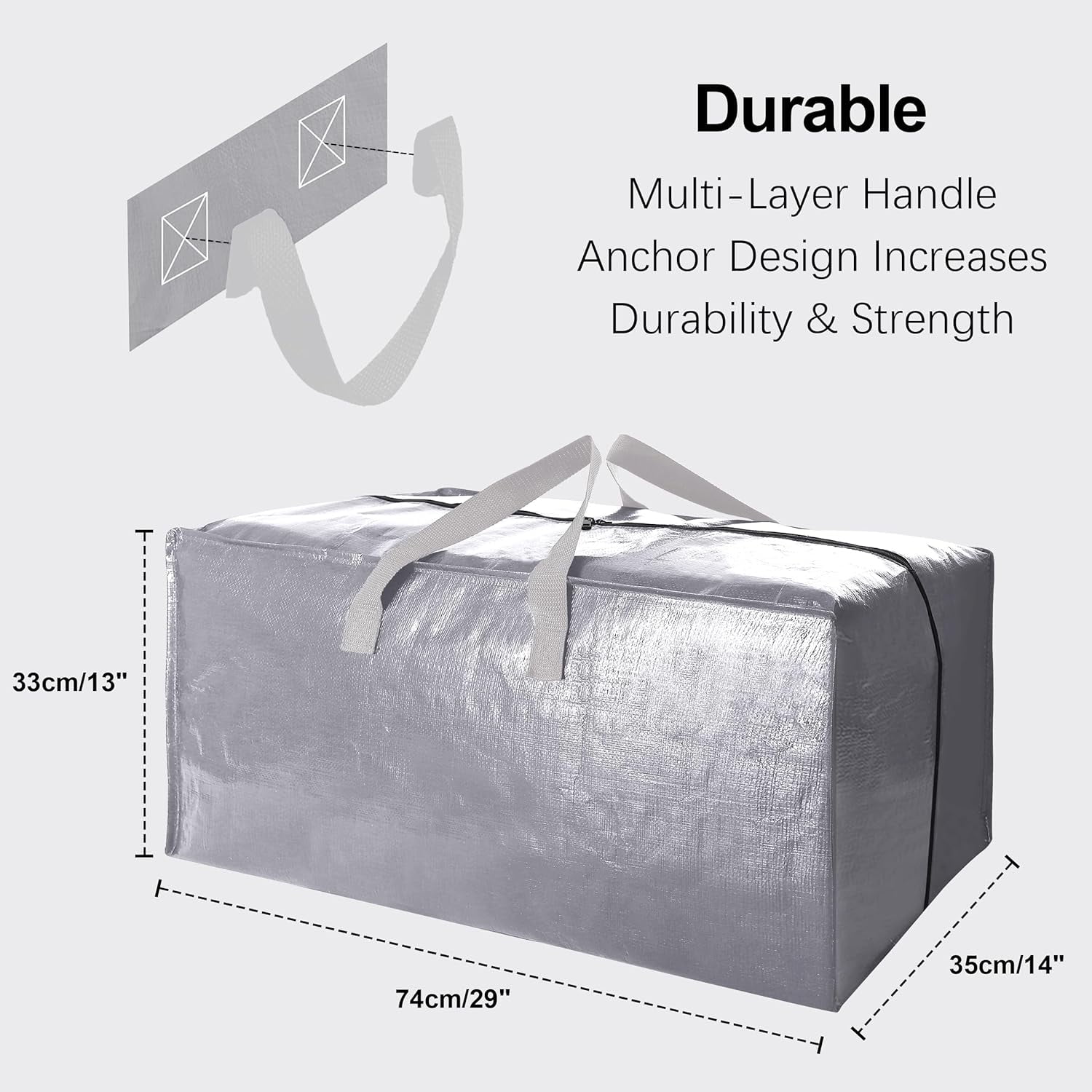 Heavy Duty Extra Large Moving Bags W/Backpack Straps - Strong Handles & Zippers, Storage Totes For Space Saving, Fold Flat, Alternative to Moving Box and Storage Bin (Set of 6, Silver)