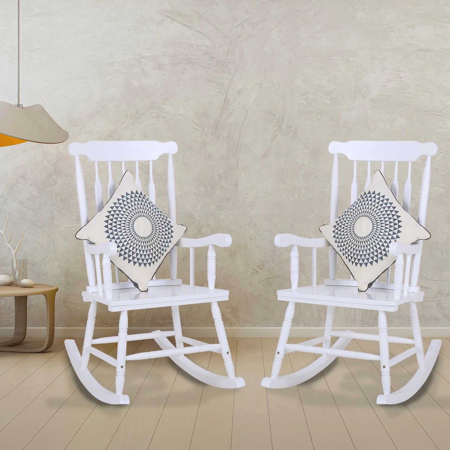 MF Studio 2 PCS Patio Rocking Chairs Solid Wood Porch Rocker with PU Painting Finish, White