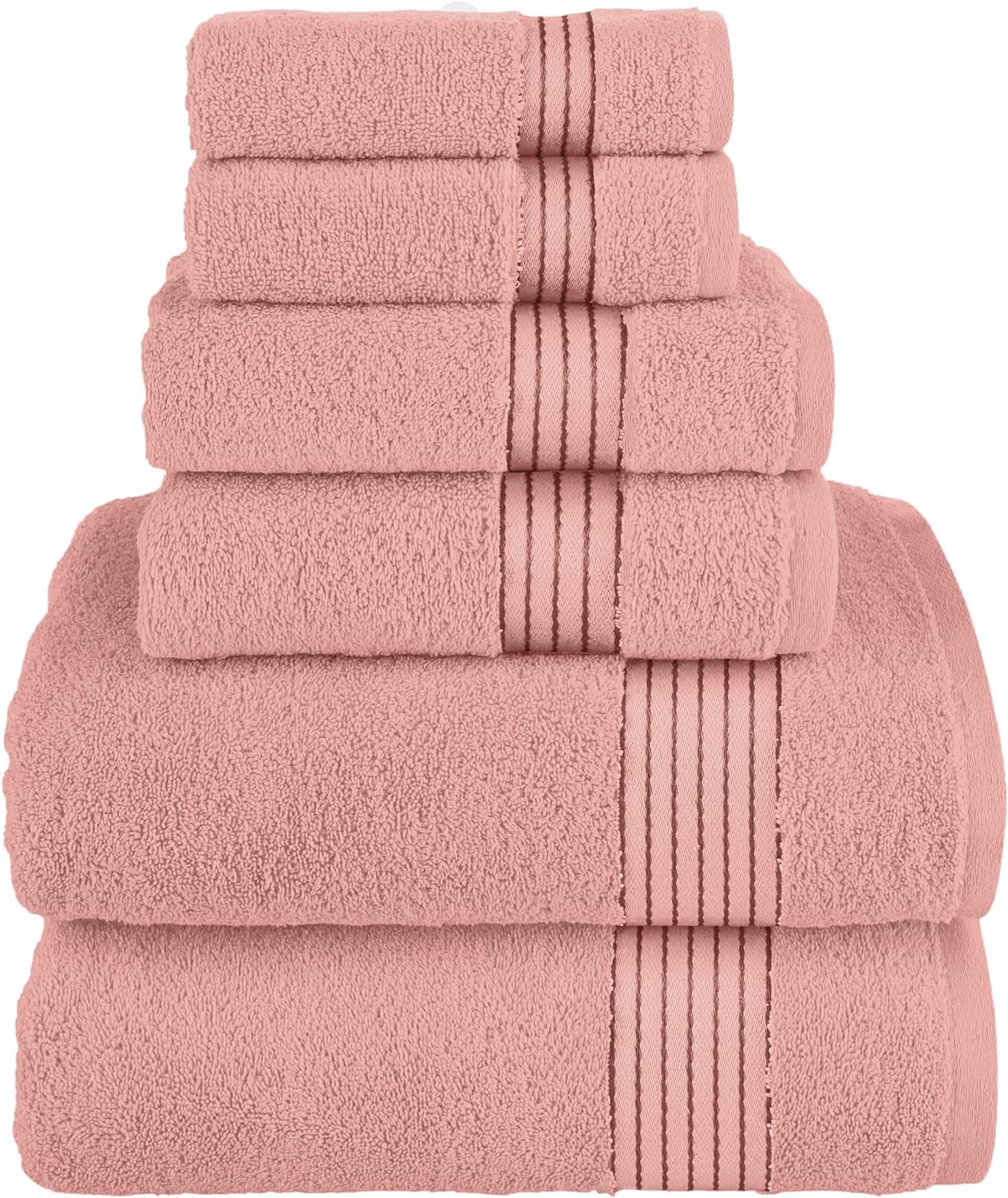 Discount Cotton 6-Piece Towel Set, Includes 2 Washcloths, 2 Hand Towels and 2 Bath Towels, 100% Turkish Cotton - Highly Absorbent and Super Soft Towels for Bathroom, Dusty Rose