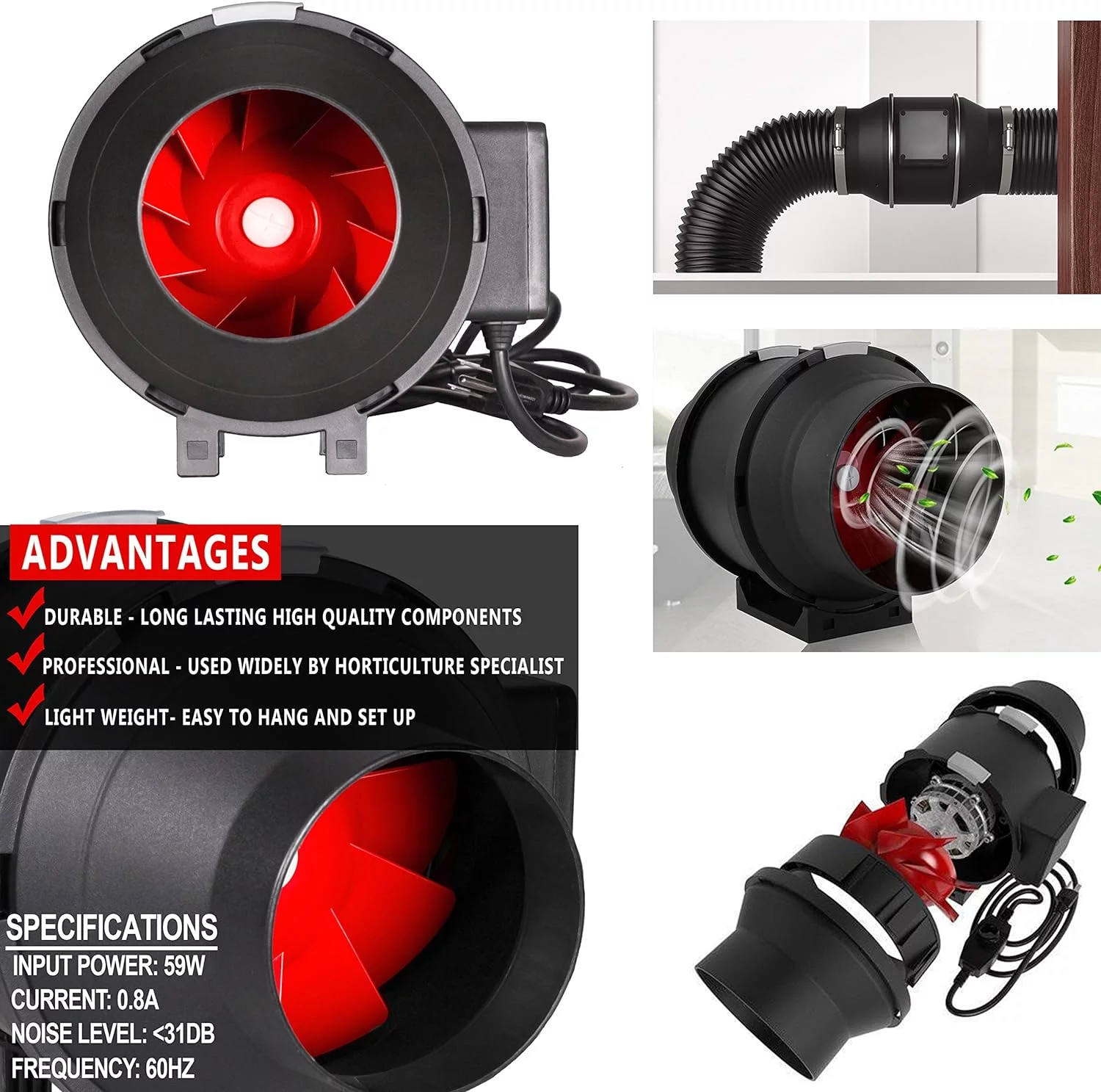 Pro Series Inline Hush Duct Fan With Variable Speed Controller For Grow Tent Intake And Exhaust Ventilation System (4 Inch 190 CFM Fan)