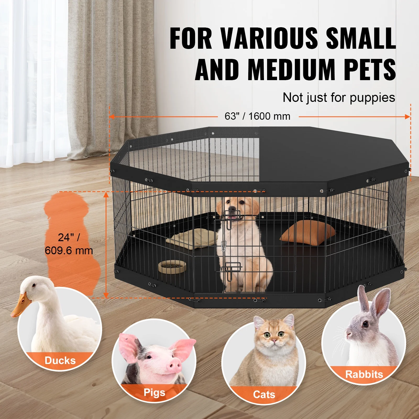 BENTISM Dog Playpen 8 Panels Foldable Metal Dog Exercise Pen with Cover and Pad