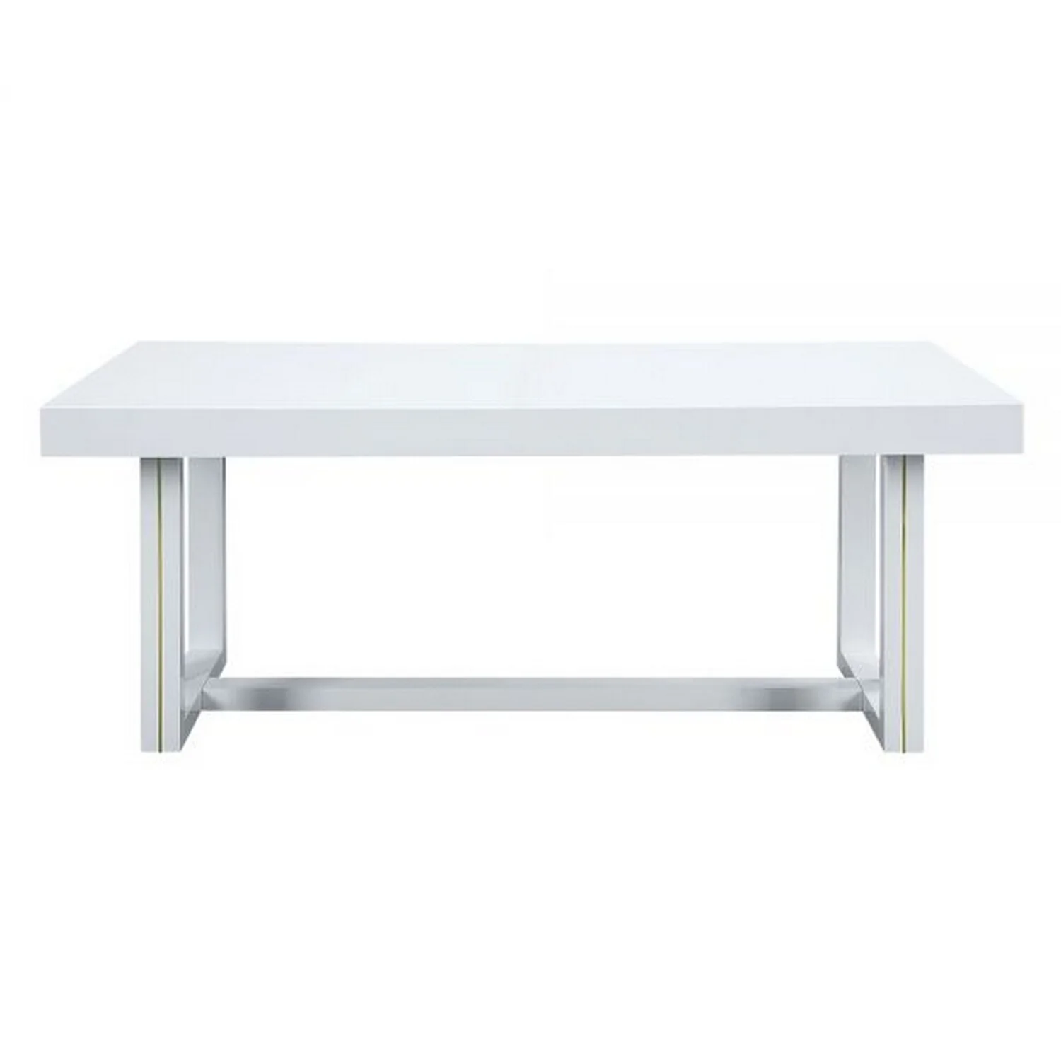 BenJara Raza 76 Inch Dining Table, Classic White Finish, Open Panel Metal Base