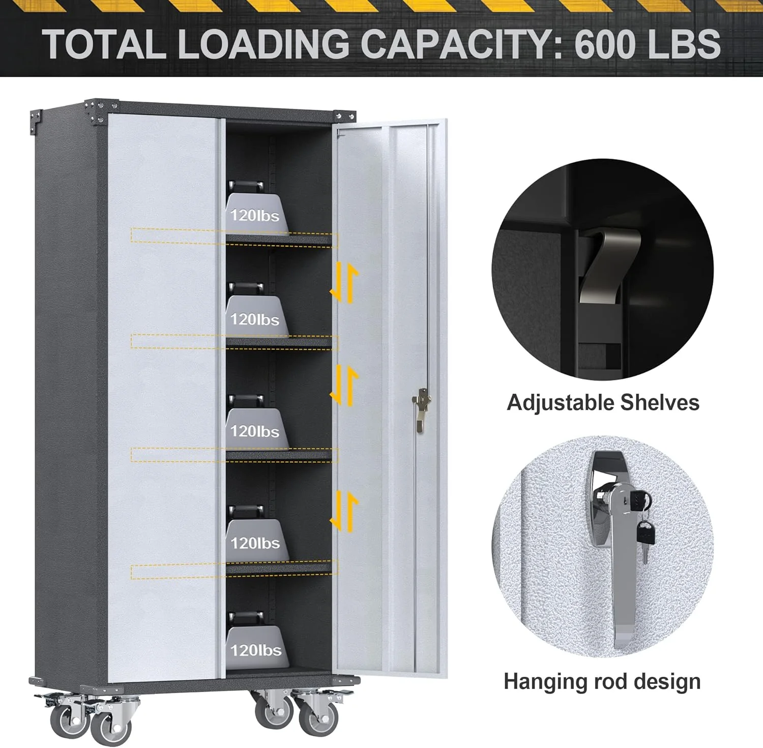 Metal Storage Cabinet with 2 Door and 4 Adjustable Shelves, 71 inch Tall Steel Cabinet for Warehouse, Garage, Home, Office,Easy Assemble Required(Gery)