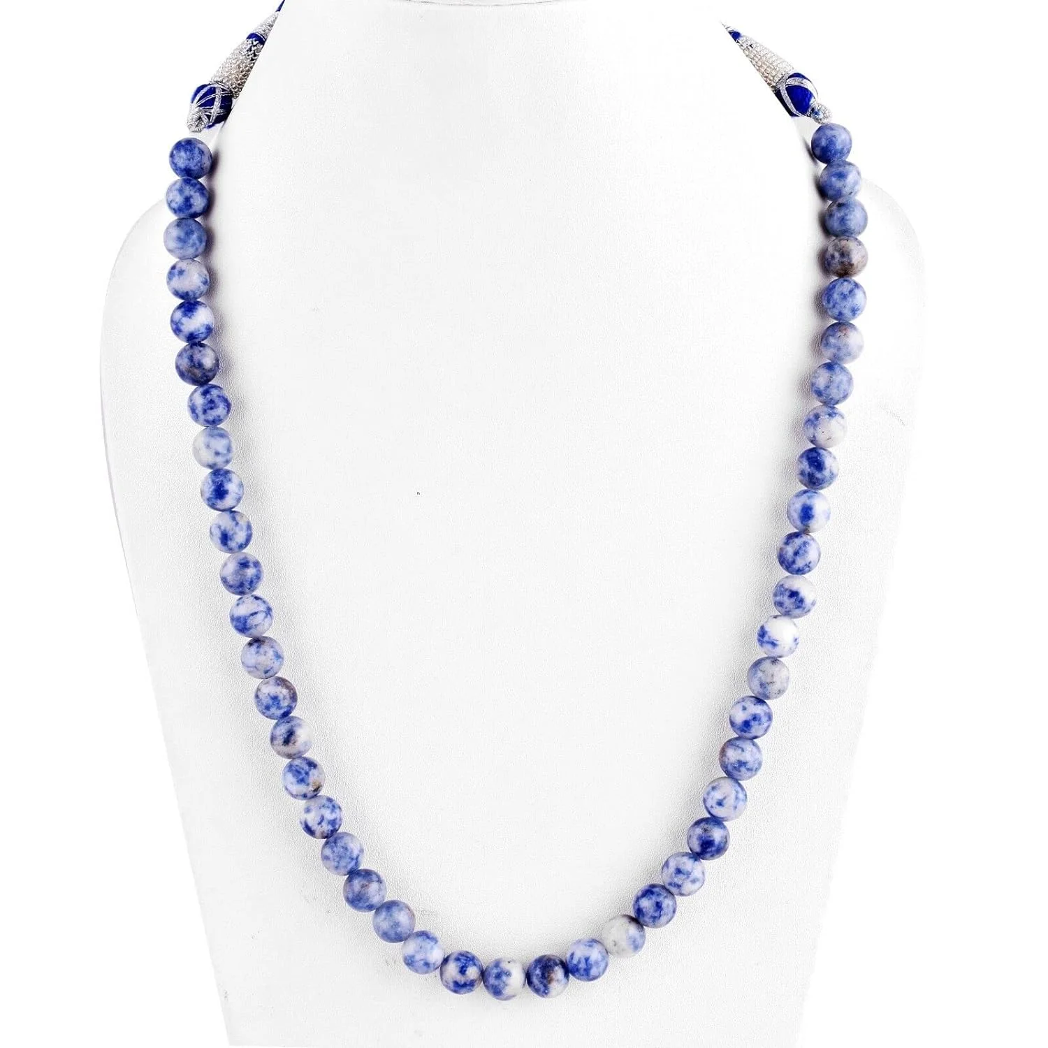 Sunburst Natural Sodalite Gemstone 8 MM Round Smooth Blue Beads Adjustable Necklace Mala Jewelry