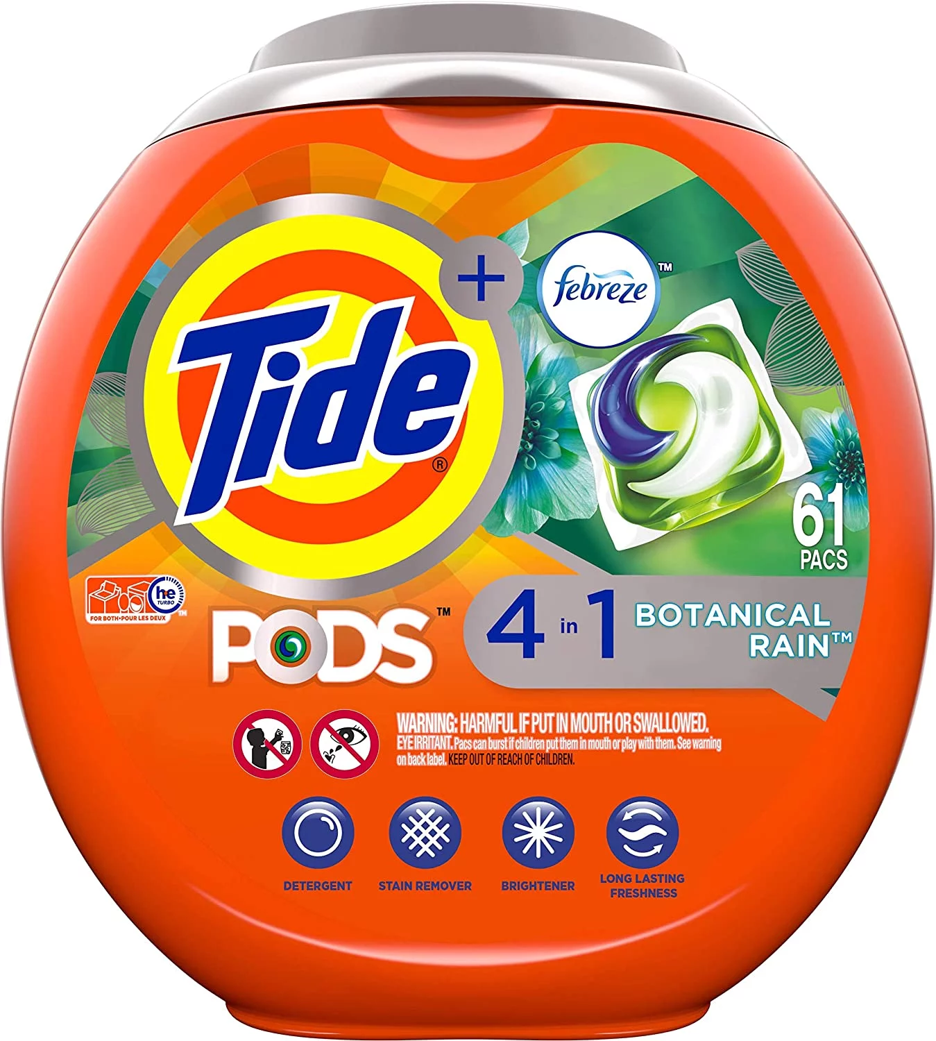 Tide PODS Laundry Detergent Liquid Pacs, Botanical Rain Scent, 4 in 1 HE Turbo, 61 Count (Packaging May Vary)