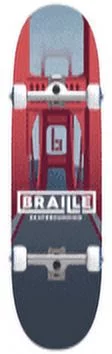 Braille Skateboarding - Bridge Red & Grey, 31” x 7.75” Complete Skateboard, with 7-Ply Maple Deck and Abec-7 bearings