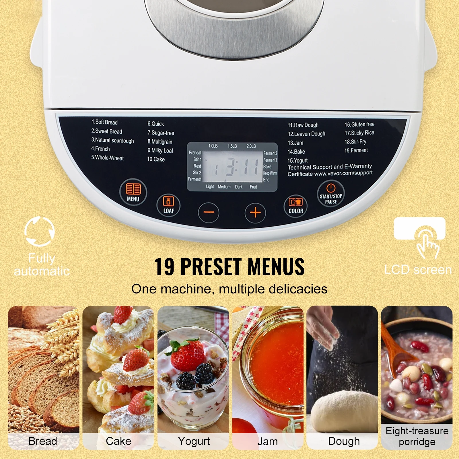 SKYSHALO 2LB 19 in 1 Bread Maker Automatic Compact Dough Maker Non Stick White