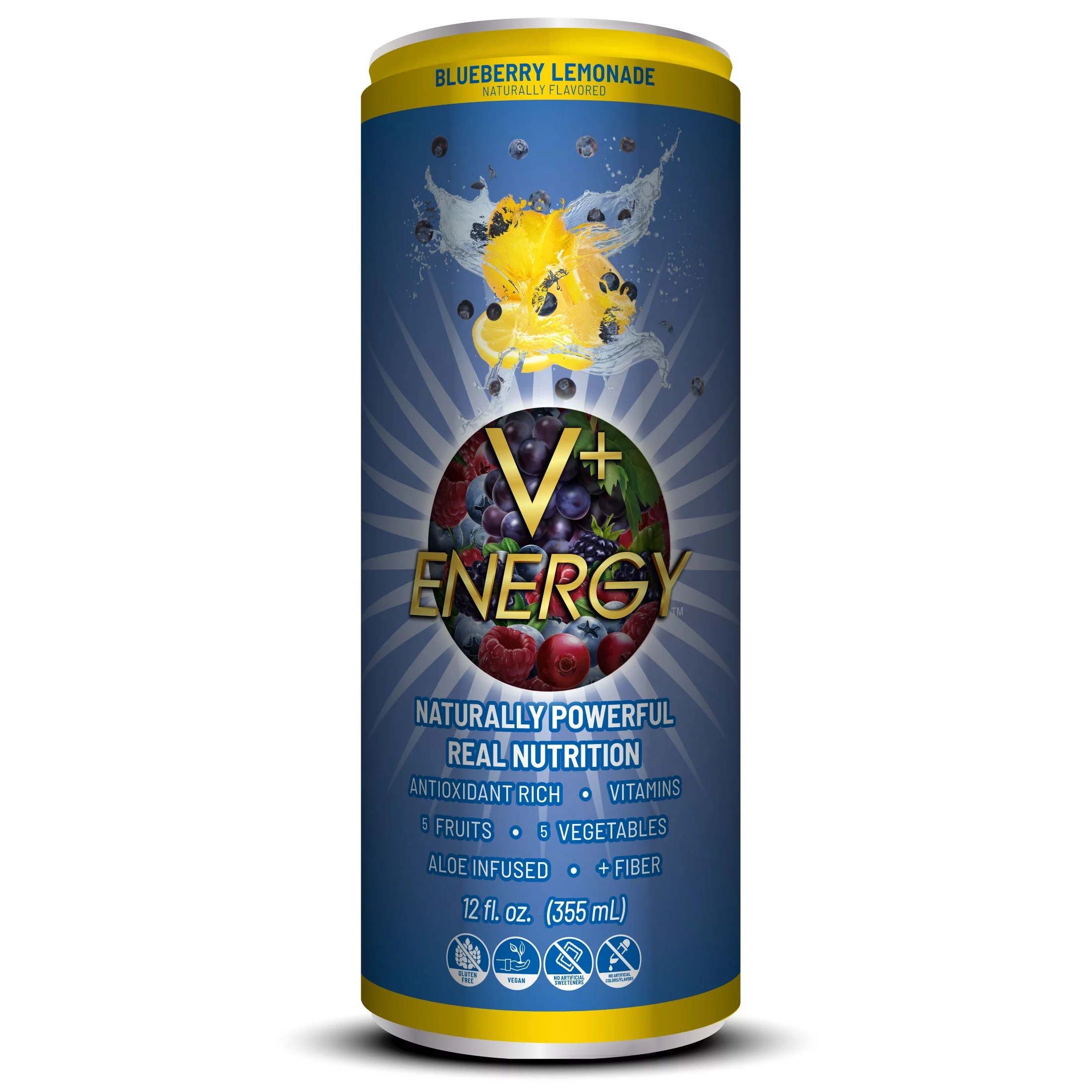 VPlus Energy Blueberry Lemonade Natural Energy Drink, 12 oz 12 pack cans