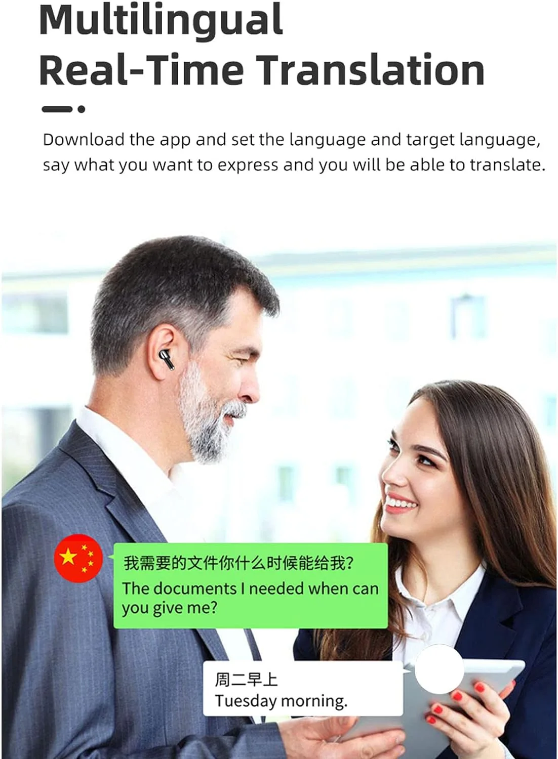 Smart Translation Earbuds, Two-Way Real-time Translator Earbuds 144 Languages with APP,True Wireless Bluetooth Translator Headphones with Charging Case for Business Travelling , Black