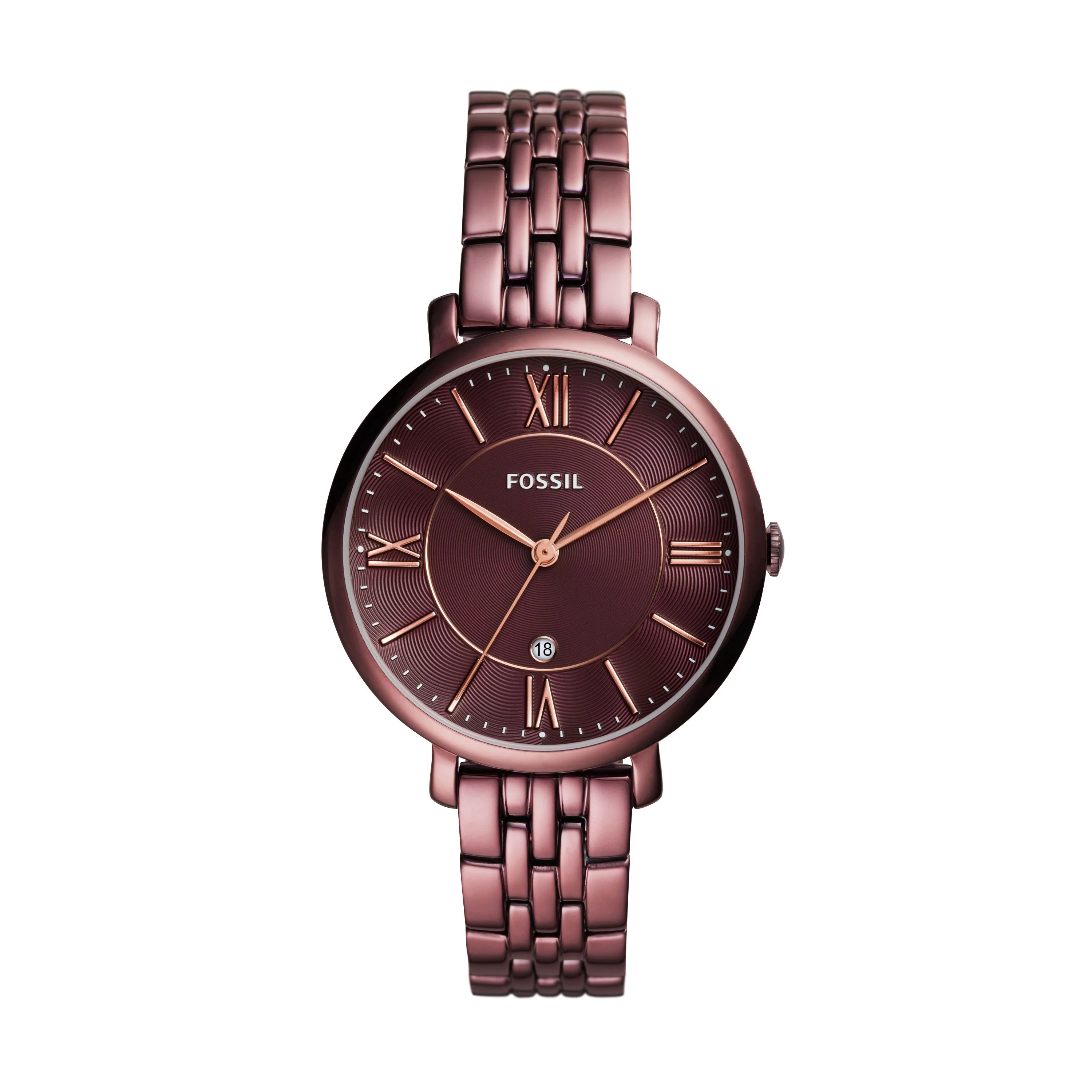Fossil Women's Jacqueline Three-Hand Date, Wine-Tone Stainless Steel Watch, ES4100