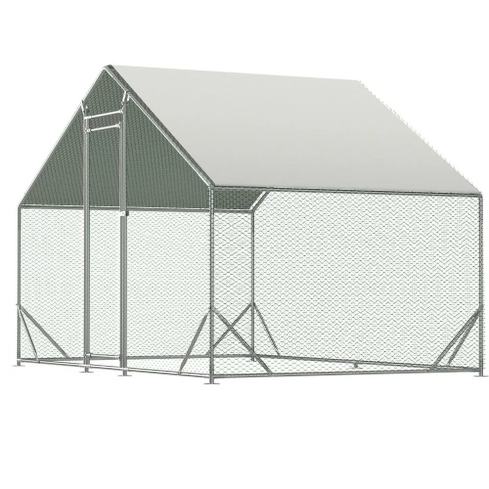 Large Metal Chicken Coop, Walk-in Chicken Run, Galvanized Wire Poultry Chicken Hen Pen Cage, Rabbits Duck Cages with Waterproof and Anti-Ultraviolet Cover for Outside(10' L x 6.6' W x 6.56' H)