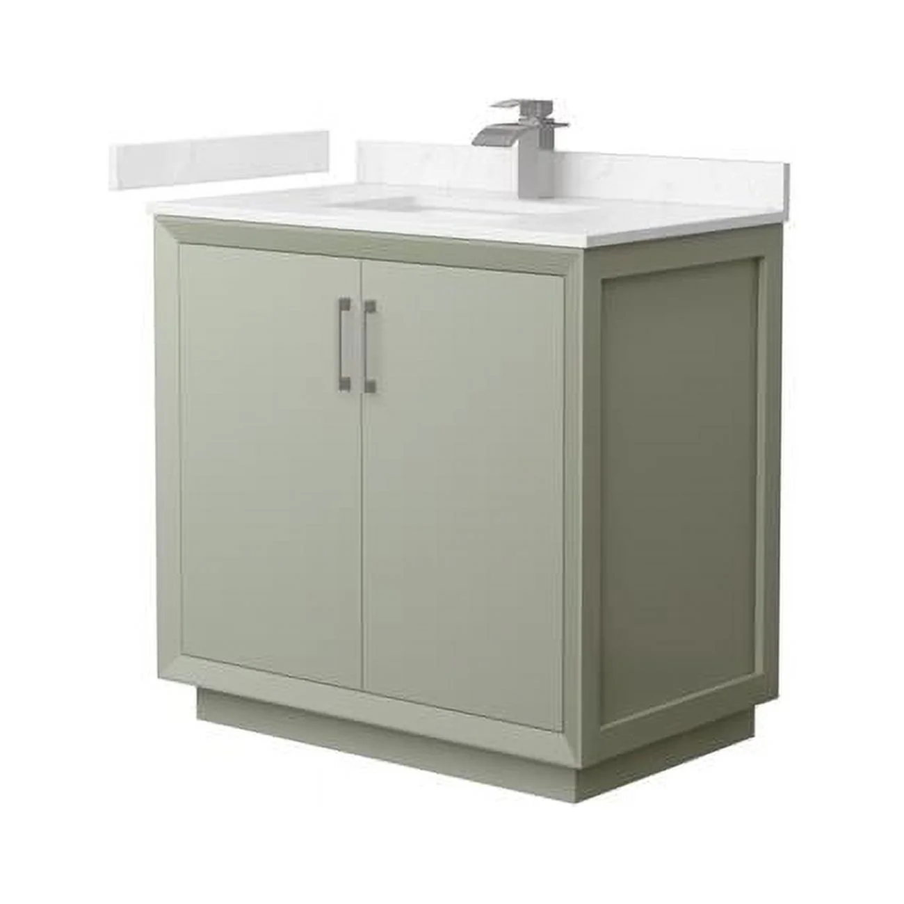 36 in. Strada Single Bathroom Vanity, Light Green, Carrara Cultured Marble Countertop, Undermount Square Sink & Brushed Nickel Trim