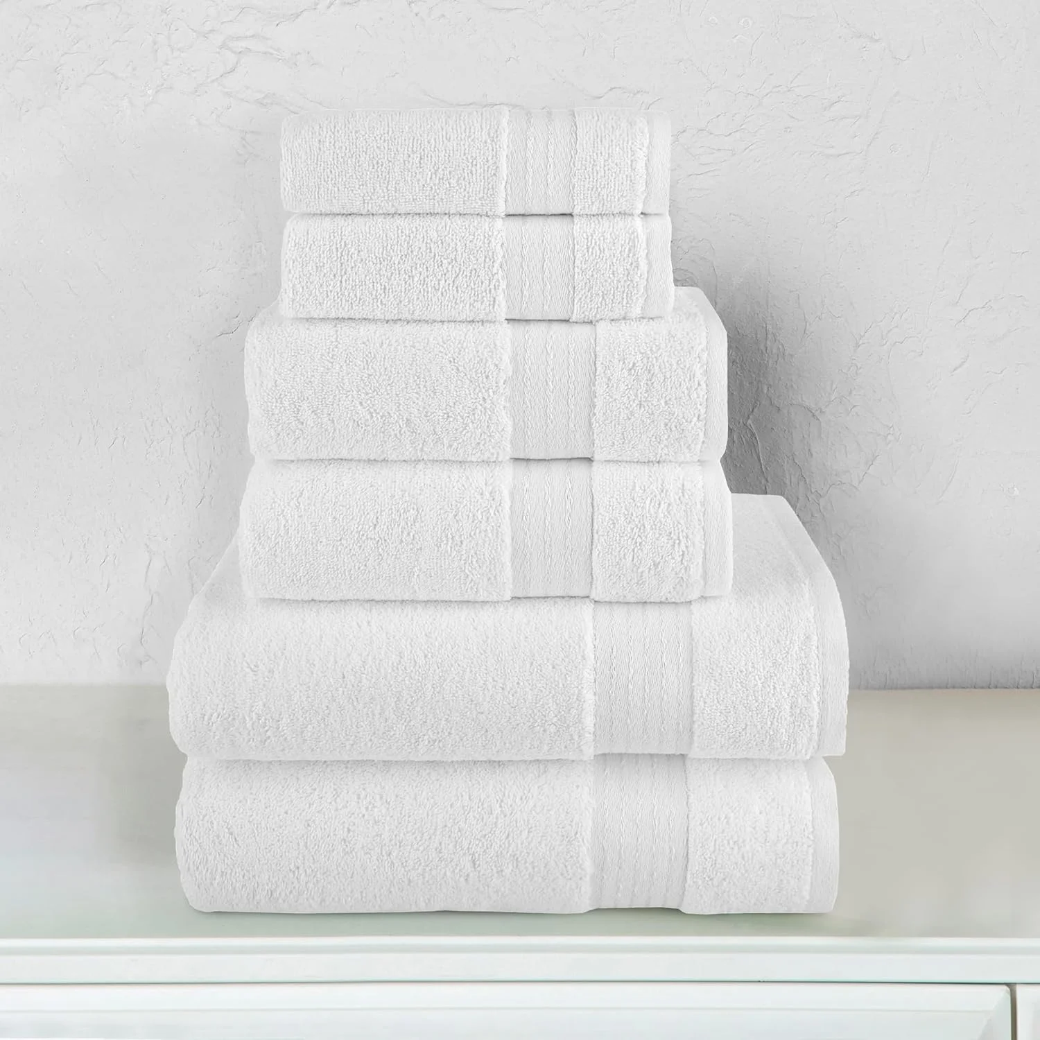 Holiday Gift Cotton 6-Piece Towel Set, Includes 2 Washcloths, 2 Hand Towels and 2 Bath Towels, 100% Turkish Cotton - Highly Absorbent and Super Soft Towels for Bathroom, White