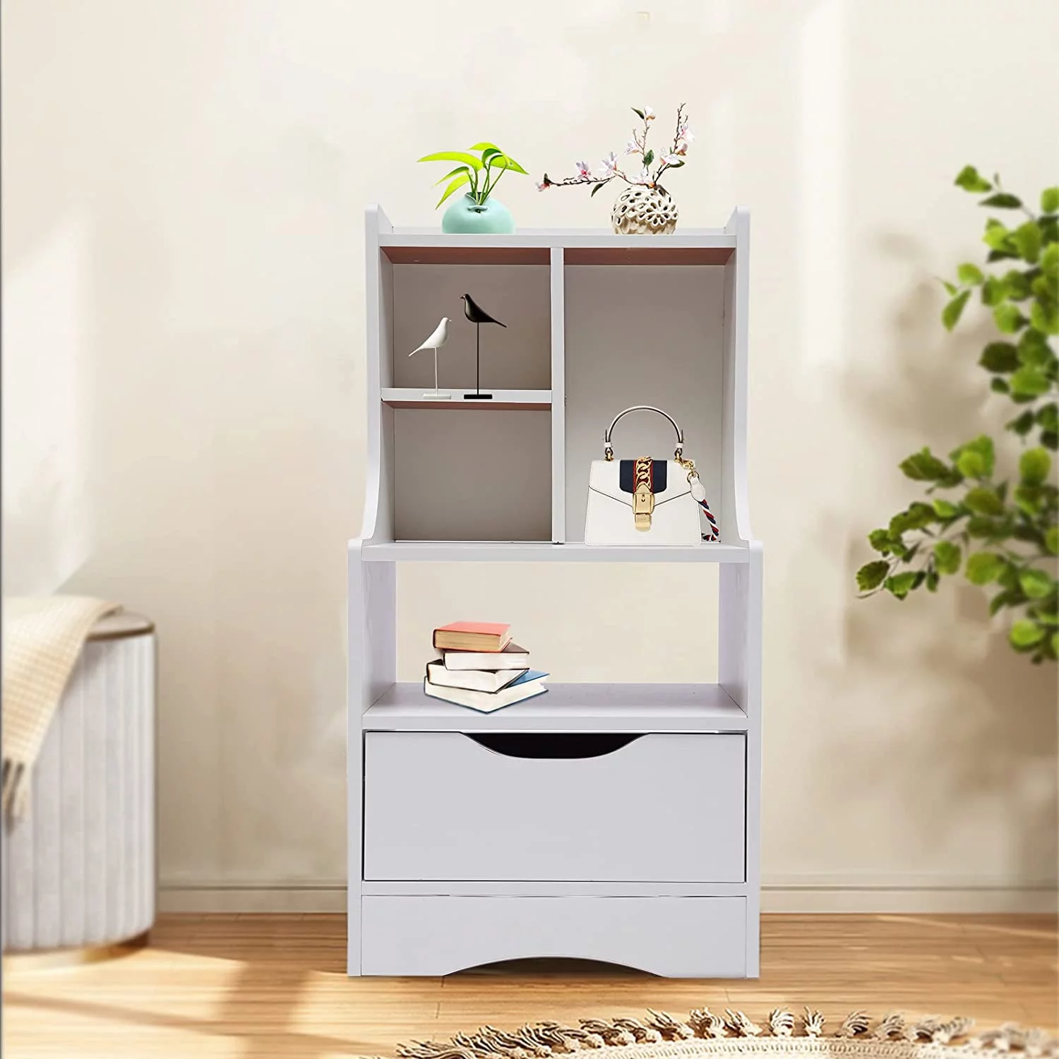FETCOI Modern Wood Drawer Nightstand Bedside End Table w/ Storage Shelf Cabinet