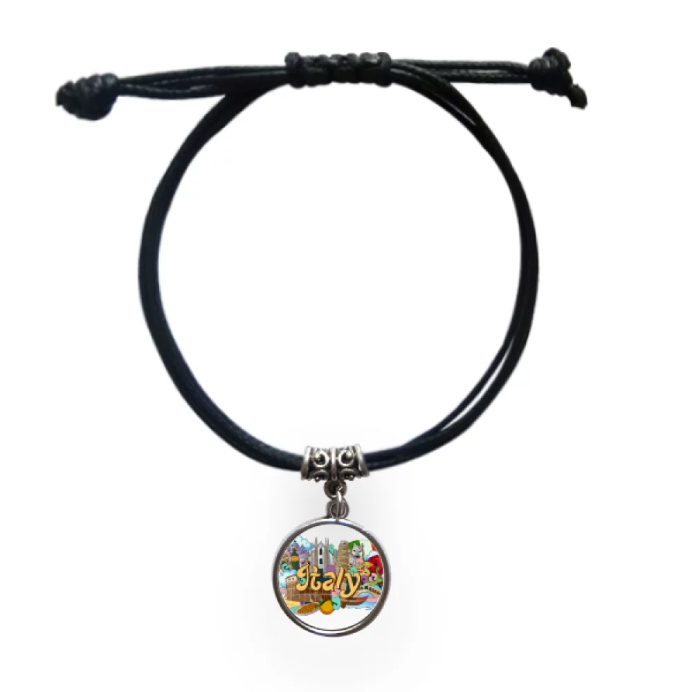 Pisa Milan Cathedral Italy Graffiti Bracelet Leather Rope Wristband Black Jewelry