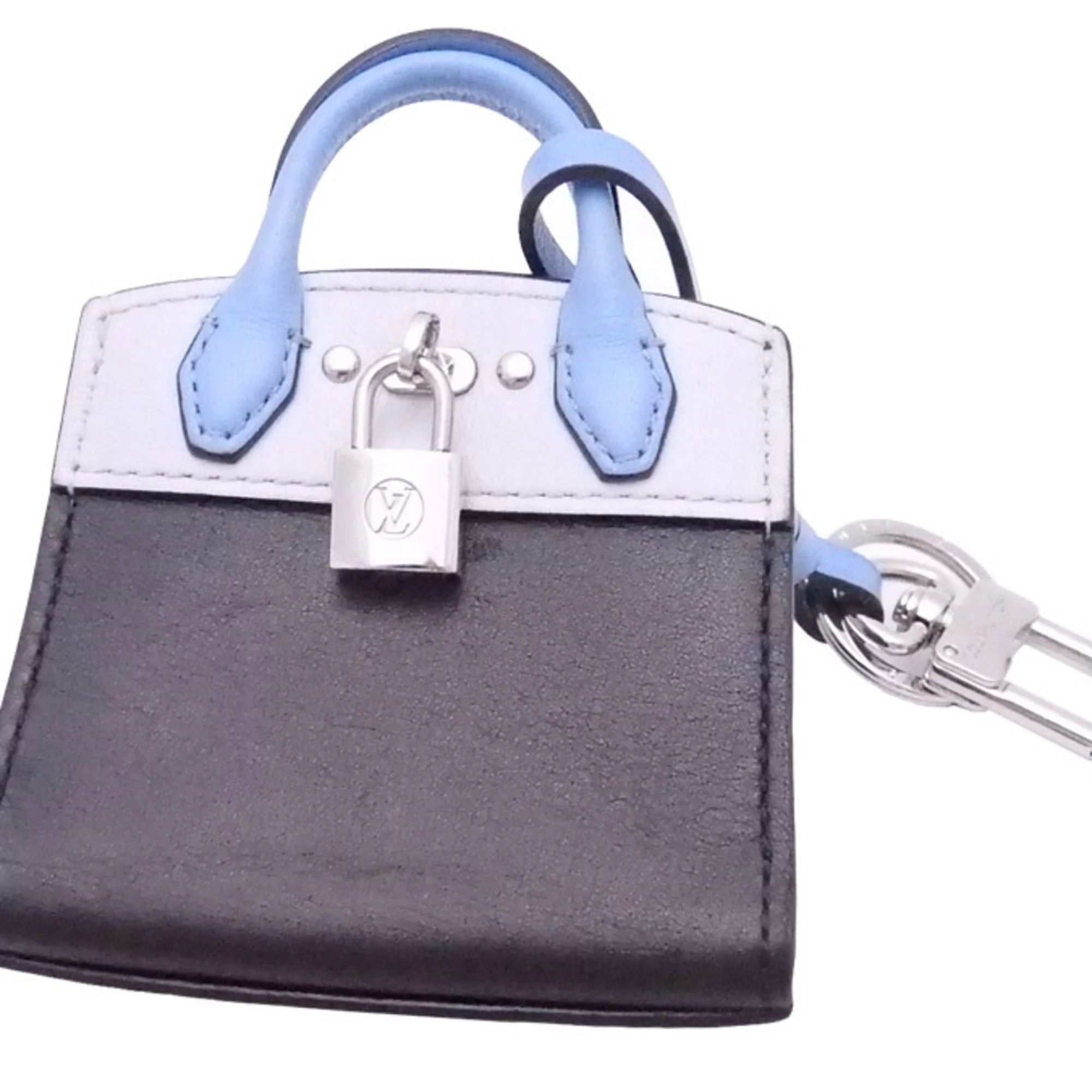 Pre-Owned Louis Vuitton LOUIS VUITTON Bag Charm Key Ring City Steamer Black x Silver Leather MP1789 (Good)