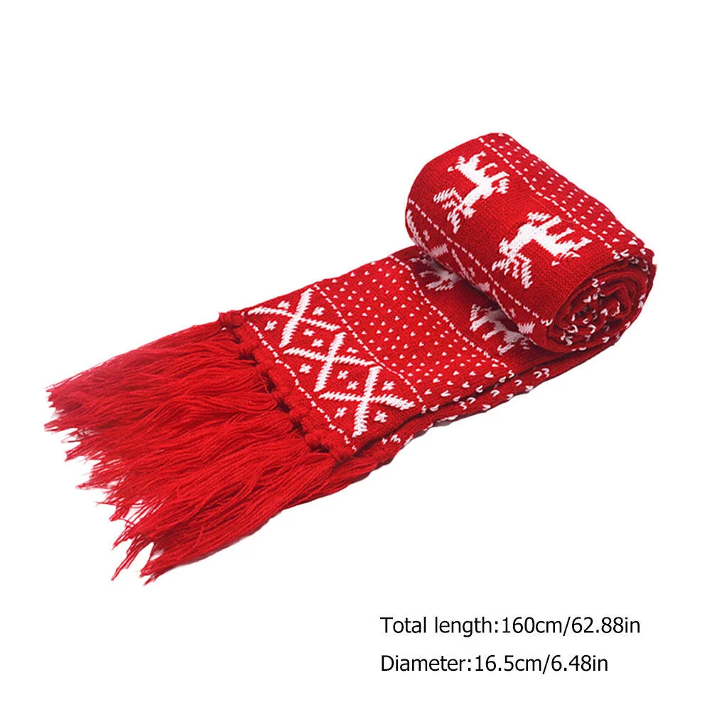 1Pc Xmas Knitted Wool Scarf Elk Snowflake Decoration Scarf Shawl Neck Head Scarf