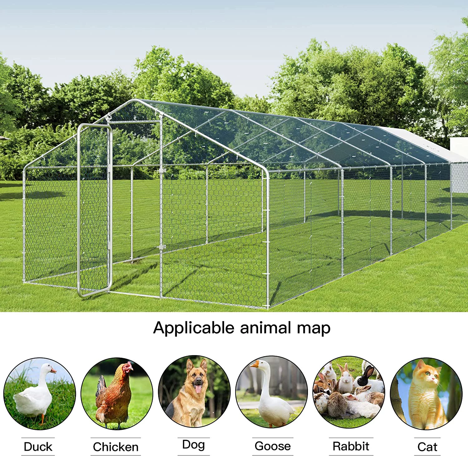 ALAULM Chicken Coops Large Metal Chicken Coops, Outdoor Walk-in Poultry Cage Chicken Run House Chicken Pen with Waterproof and UV Protection Cover for Outdoor