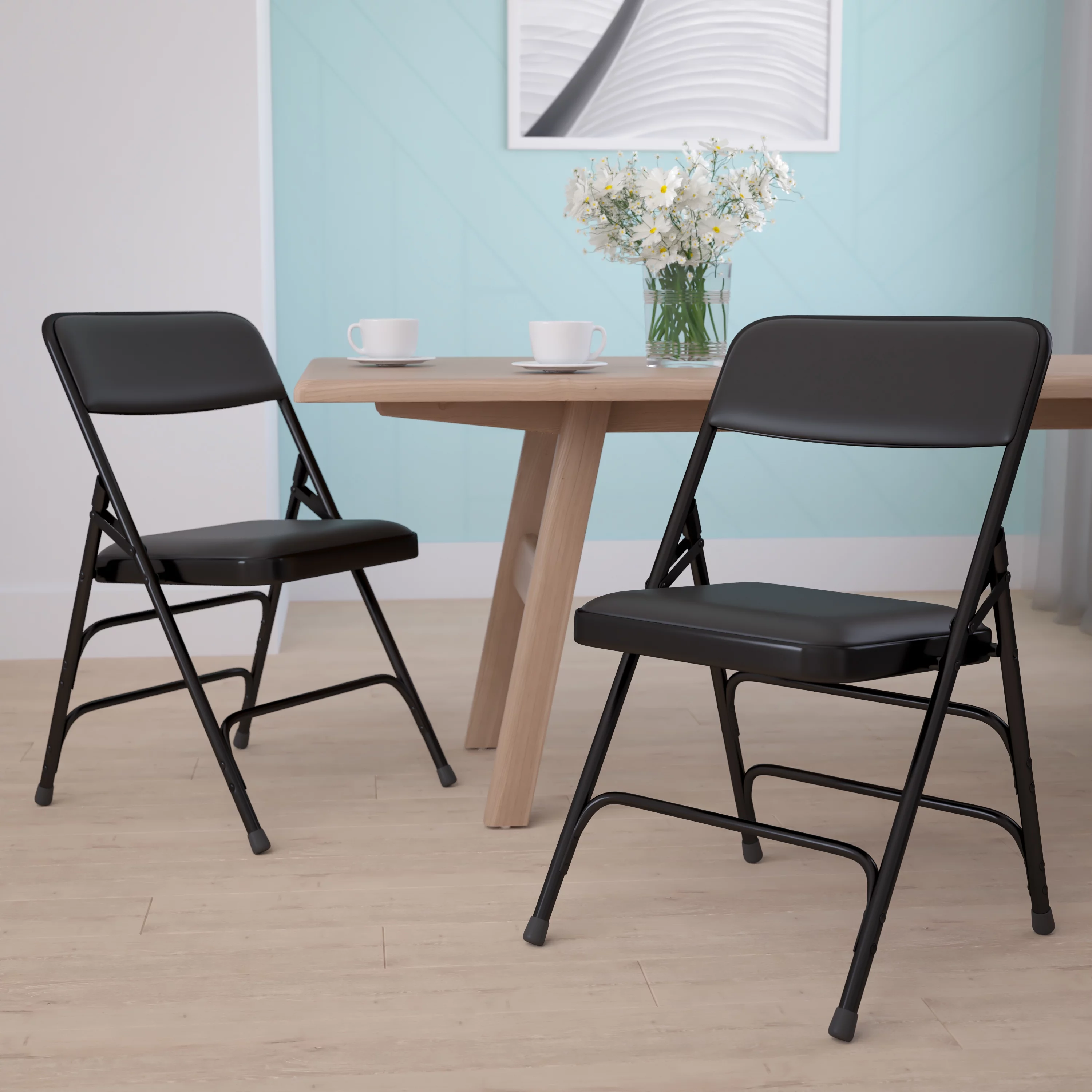 BizChair Metal Folding Chairs with Padded Seats | Set of 2 Black Metal Folding Chairs