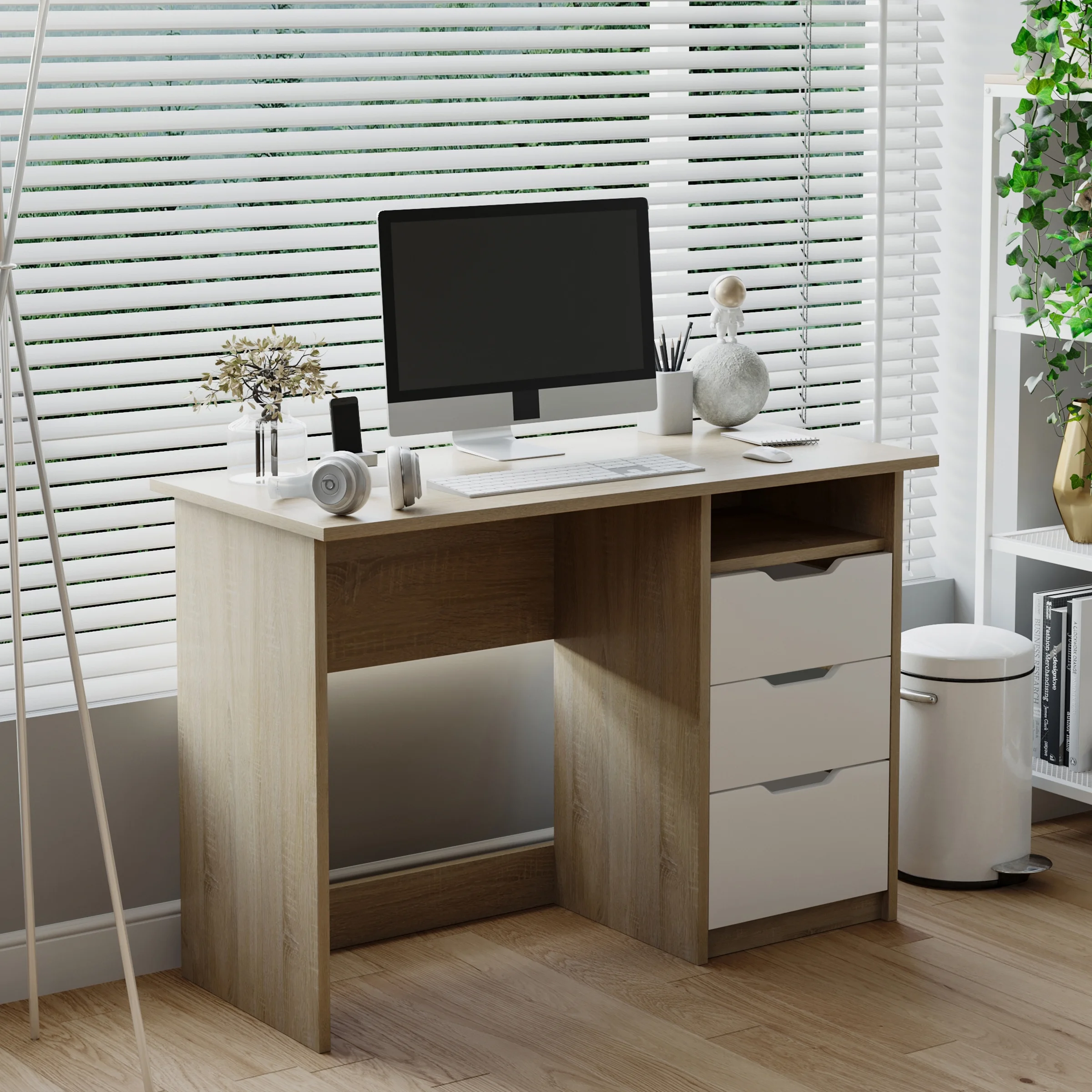Writing Table Wood Home Office Laptop Notebook Computer Three Drawer Storage Desks