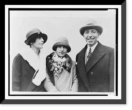 Historic Framed Print, Pierre Cartier, jeweler, wife & daughter, 17-7/8