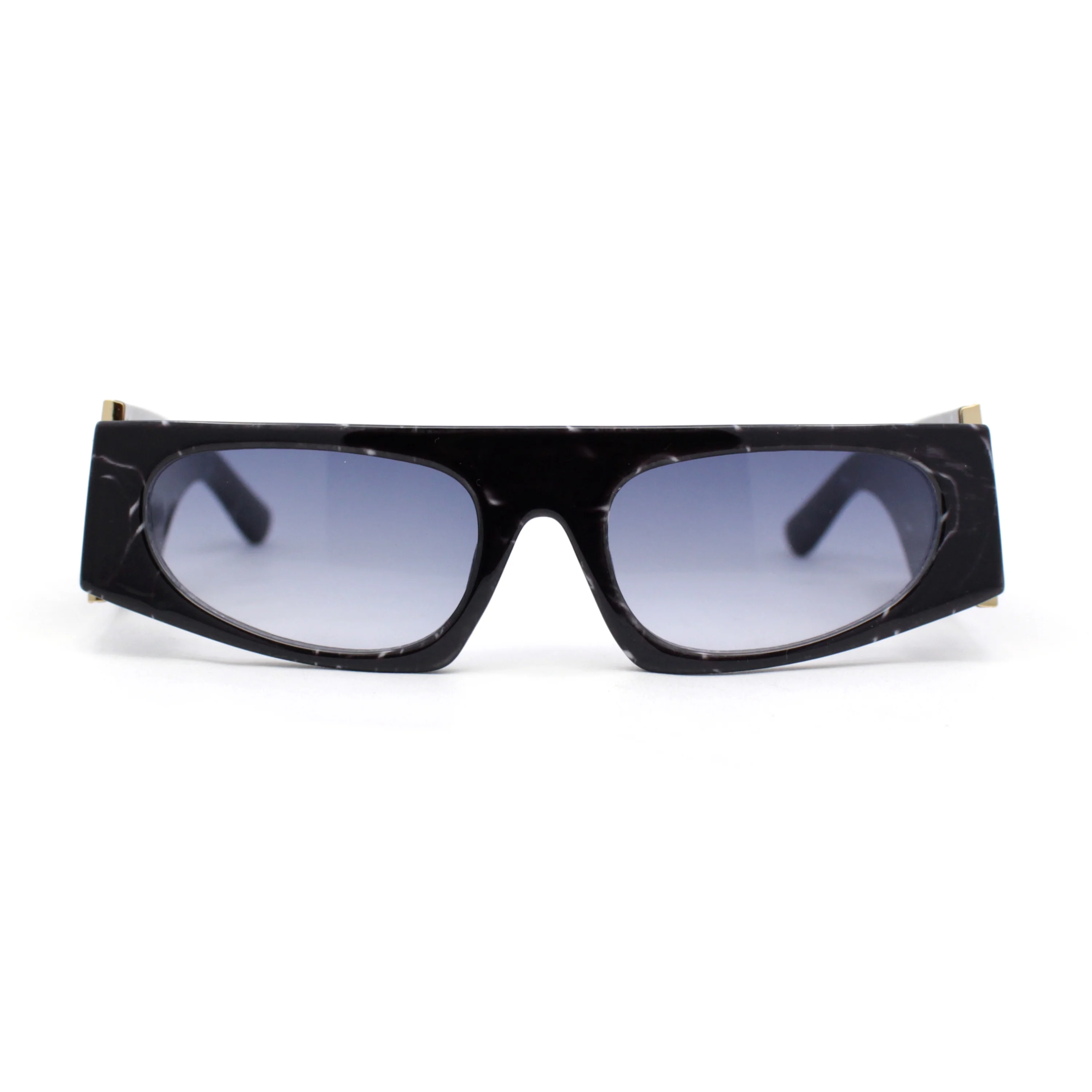 Womens Exaggerated Thick Temple Mod Narrow Rectangle Plastic Sunglasses Purple Marble - Smoke