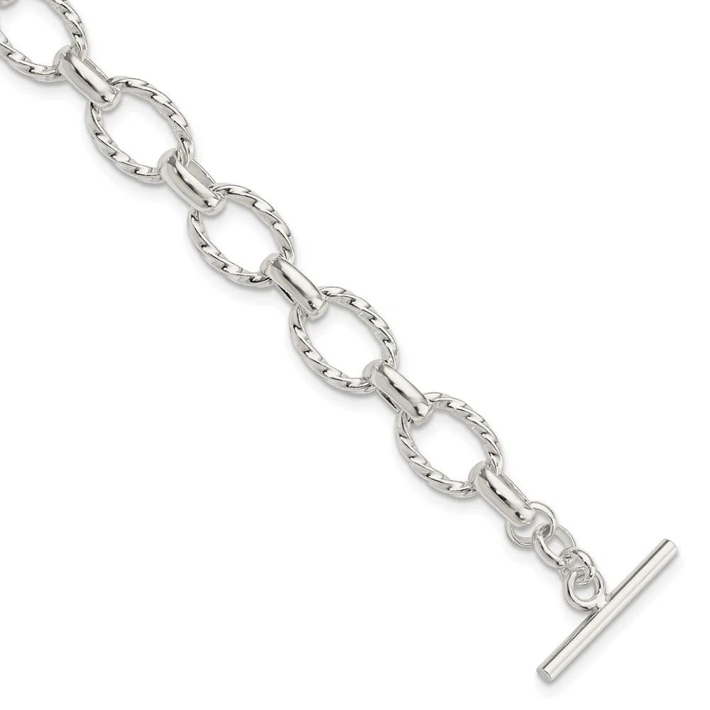 Auriga Fine Jewelry 925 Sterling Silver Fancy Link Toggle Bracelet 8.75inch for Women