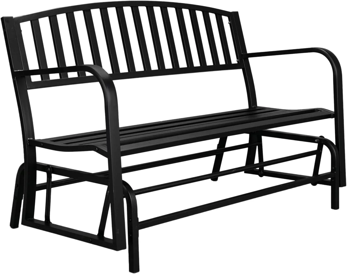 VINGLI 50 inches Outdoor Glider Bench,Cast Iron Steel Frame Swinging Bench for Outside Patio Porch Yard Garden  for 2-3 Person Seat(Black)