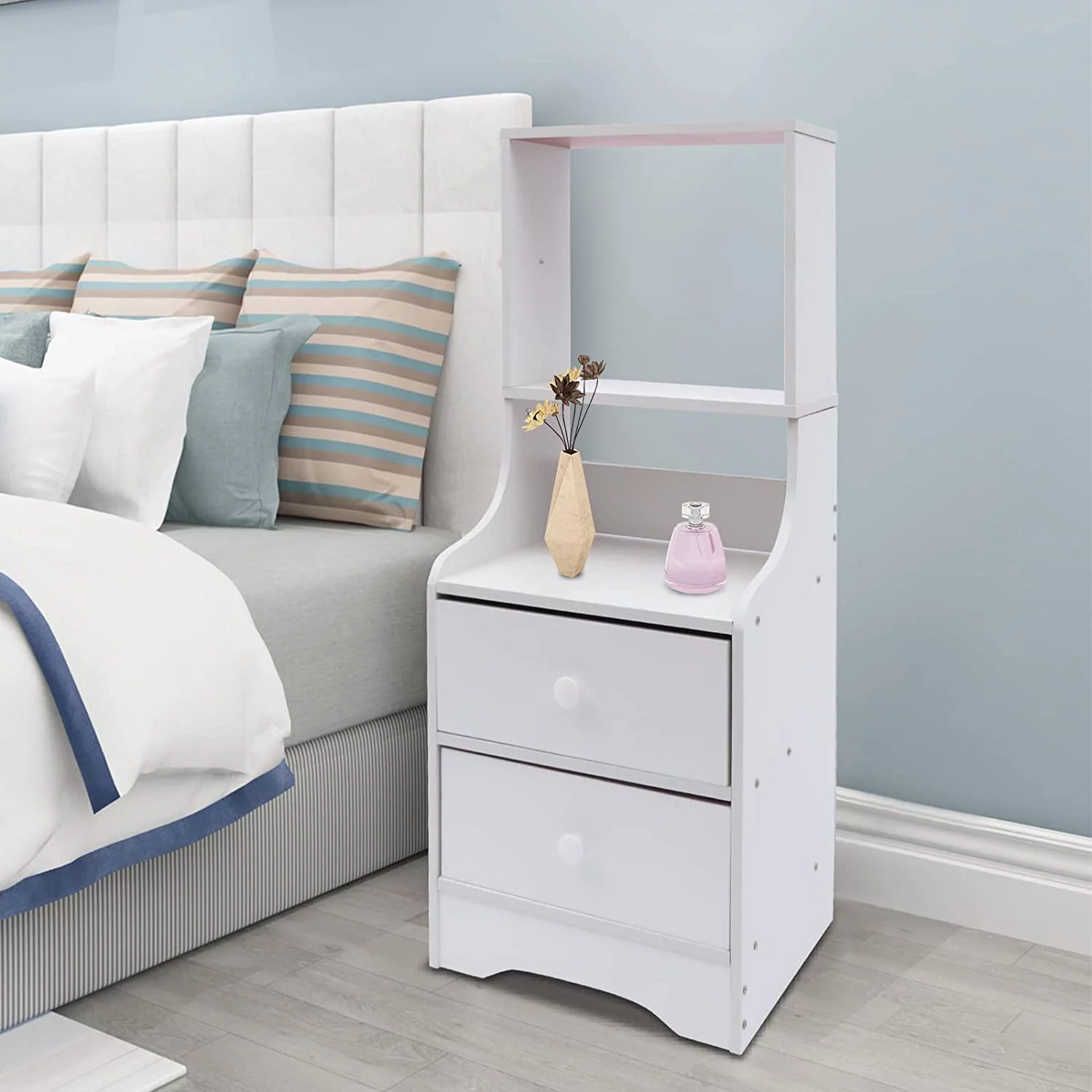Fichiouy Modern Nightstand Bedside End Table with 2 Drawers and Storage Shelf for Bedroom