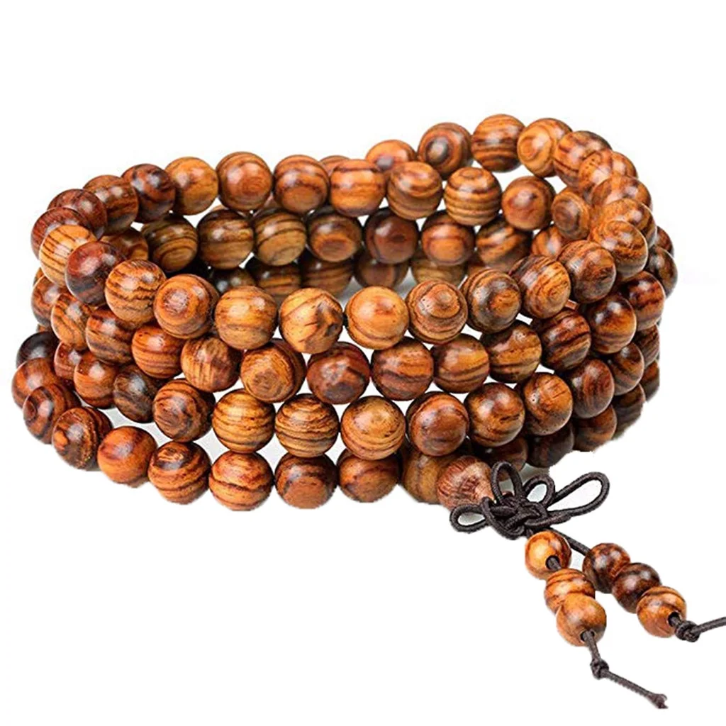 Bm6929-56l Women Men 8mm Wooden Bead Buddhist Prayer Mala Necklace Bracelet Gift Jewelry