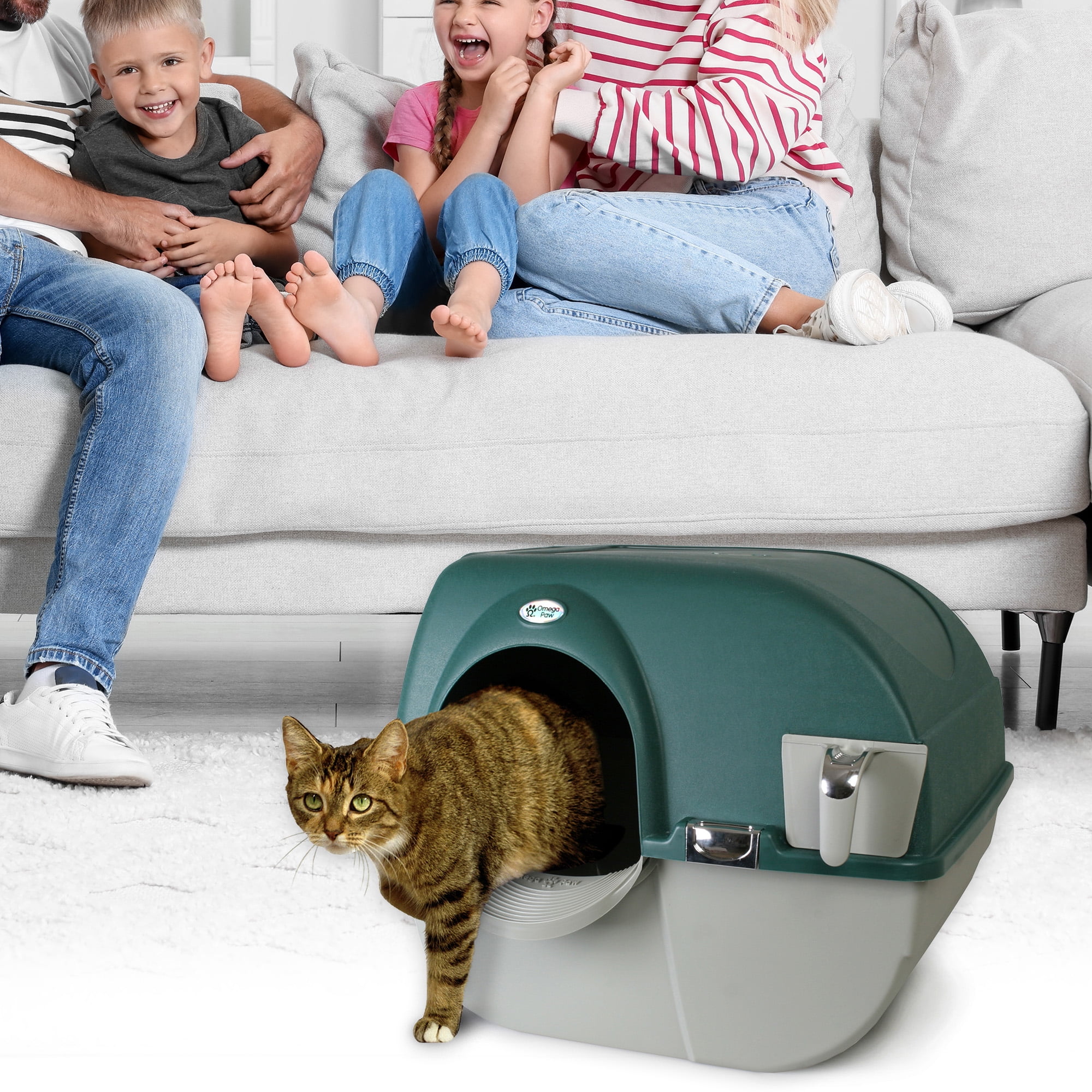 Omega Paw Premium Roll 'N Clean Self Cleaning Litter Box, Large, Green