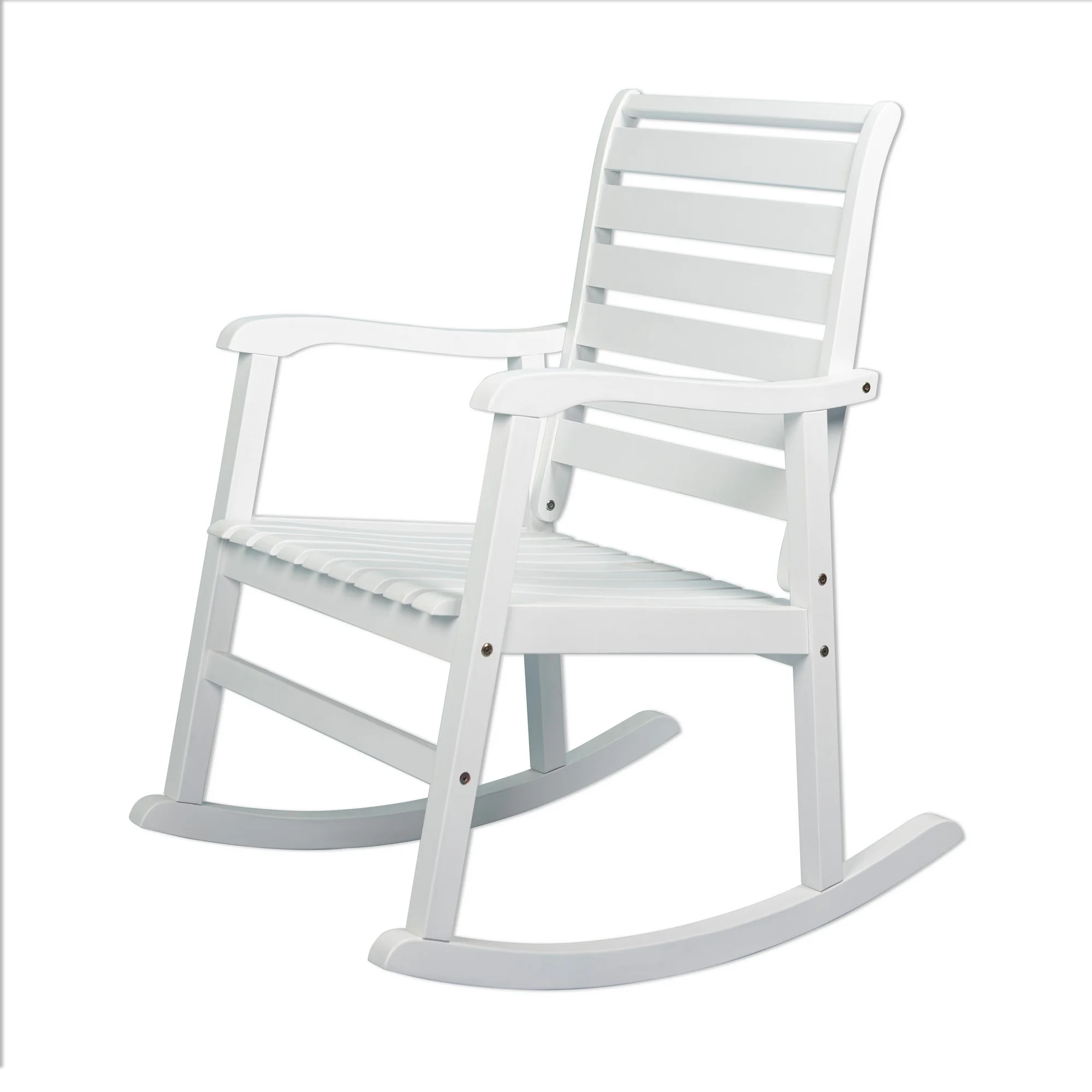 Carey Modern Slat-Back 300-Lbs Support Acacia Wood Patio Outdoor Rocking Chair, White