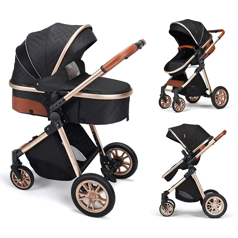 Wagon Stroller Newborn Prams Baby Stroller Aluminum Light-Weight Toddler Carriage (Black)