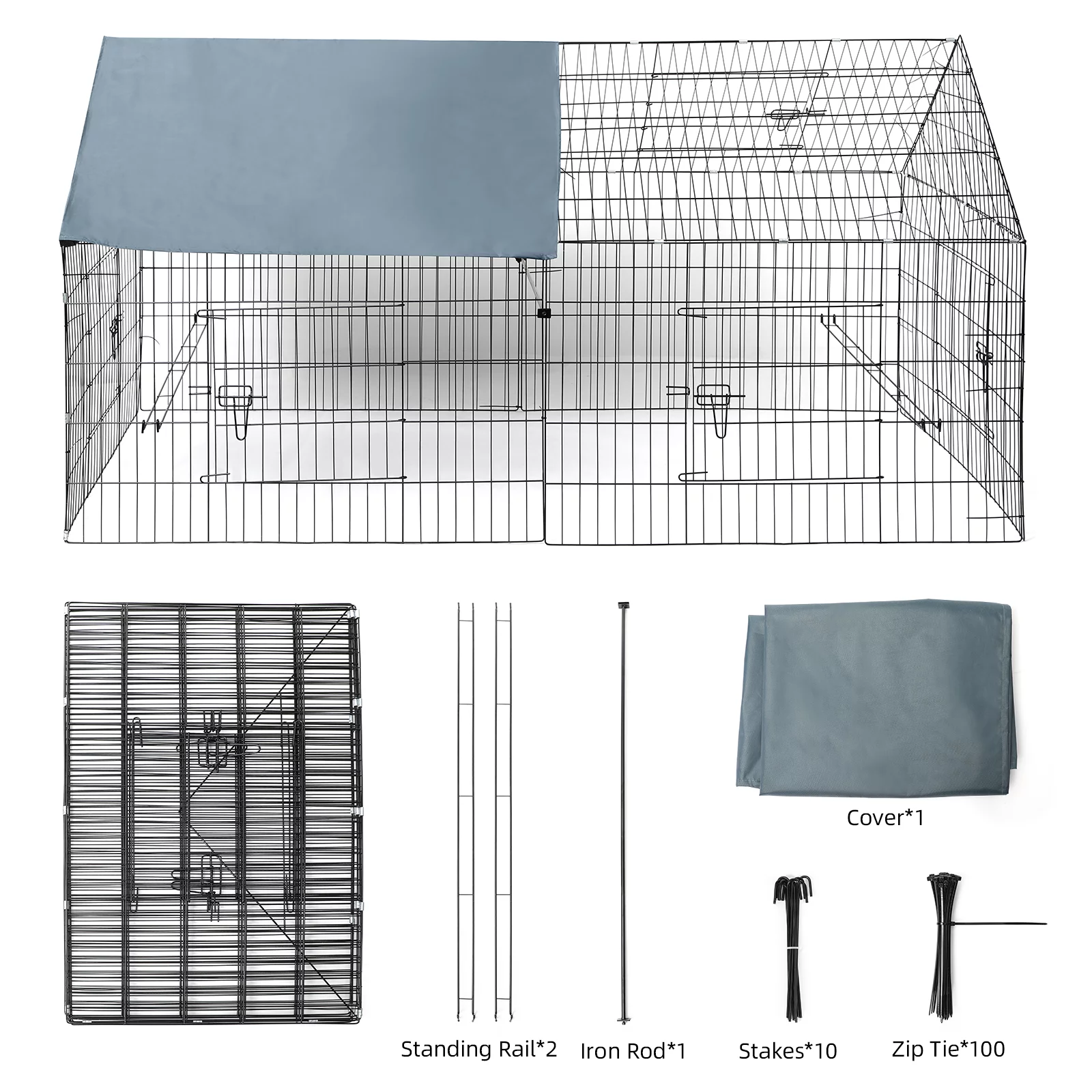 RichYa Metal Chicken Coop Duck Cage Pens Crate Fence Pet Playpen with 6 Doors