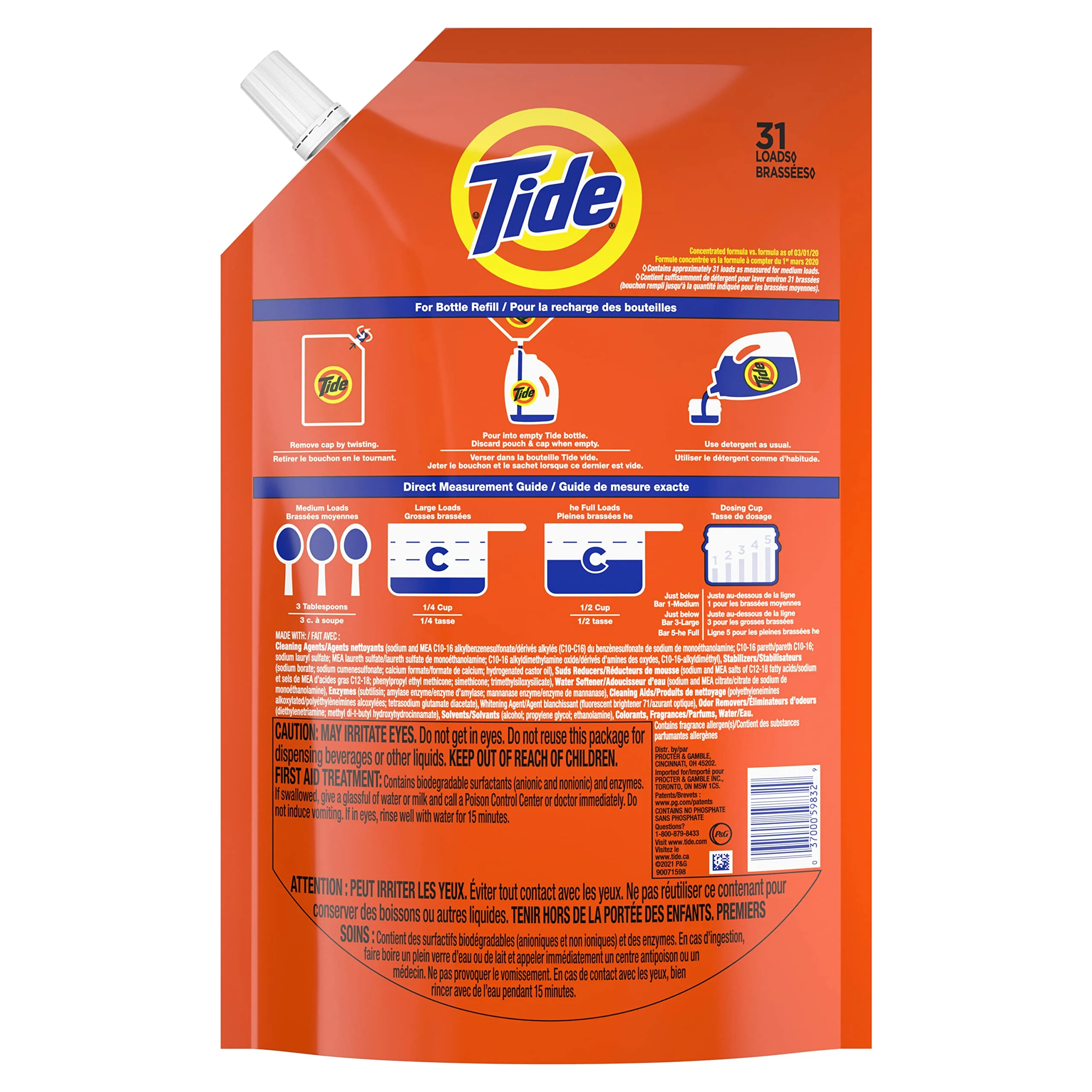 Tide Laundry Detergent Liquid Soap Pouches, High Efficiency (He), Original Scent, 93 Total Loads (Pack Of 3)