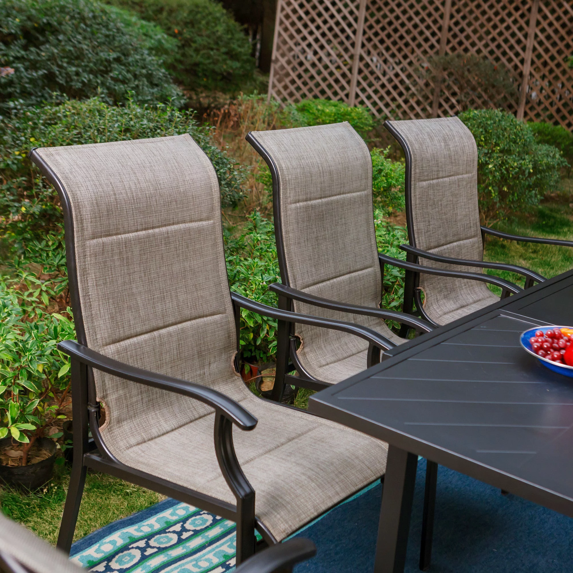 Sophia & William 9 Pieces Metal Outdoor Patio Dining Set with Gray Padded Textilene Chairs and Black Extendable Table