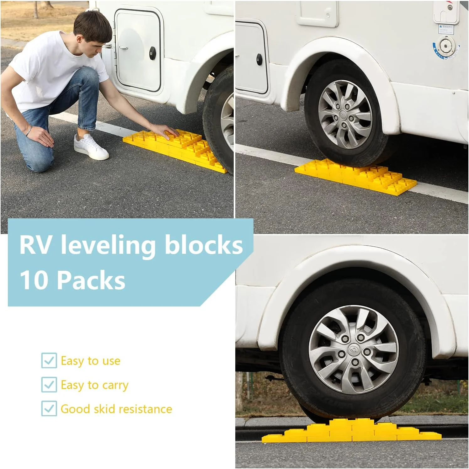 GarfatolRv Camper Leveling Blocks Ideal for Leveling Single and Dual Wheels, 10 Pack with Bag