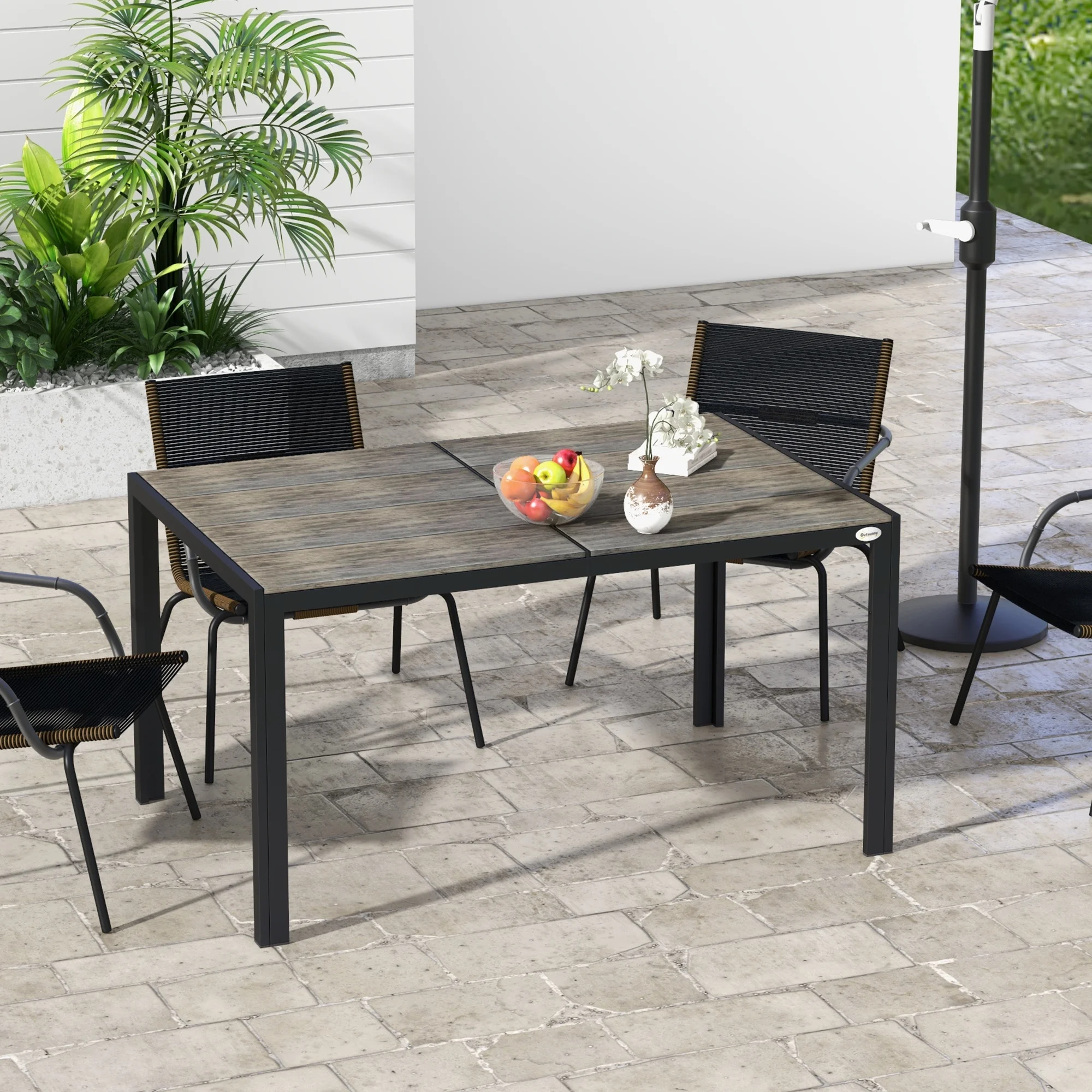 Outsunny Outdoor Dining Table for 6, Aluminum Rectangular Patio Table, Gray