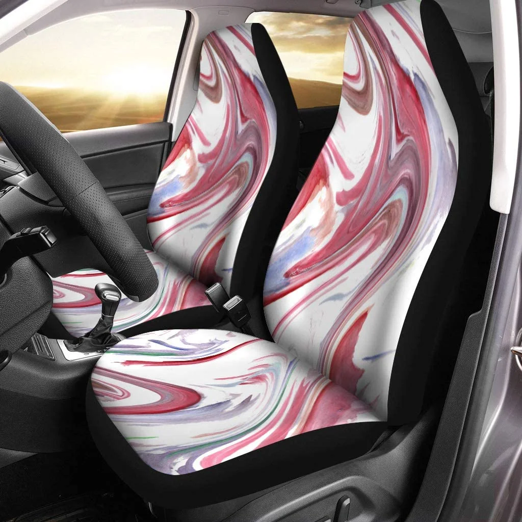 FMSHPON Set of 2 Car Seat Covers Blue Agate Abstract Watercolor Marble Silk Colorful Artistic Bright Universal Auto Front Seats Protector Fits for Car,SUV Sedan,Truck