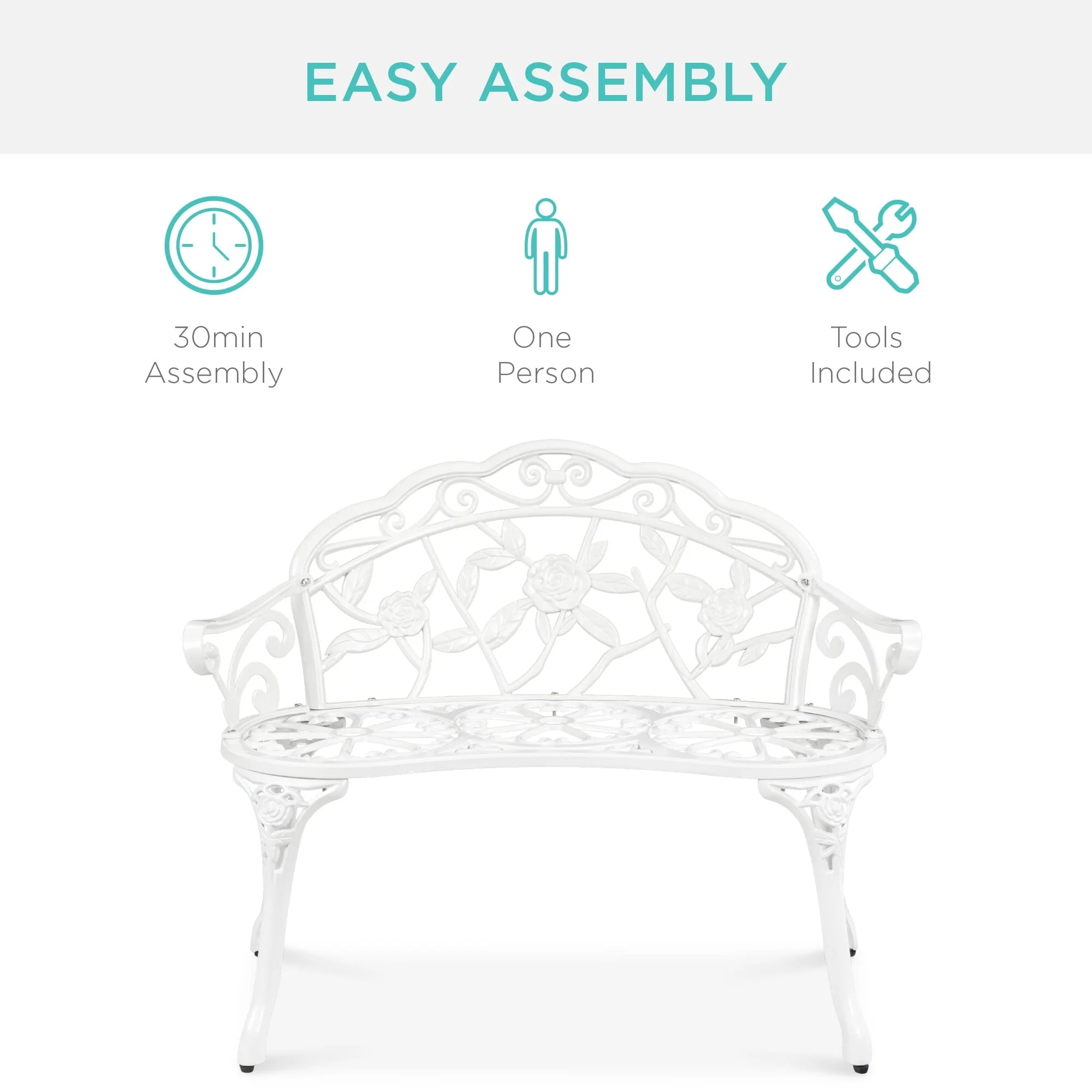 Garden Patio Outdoor Bench Steel - Modern Furniture White