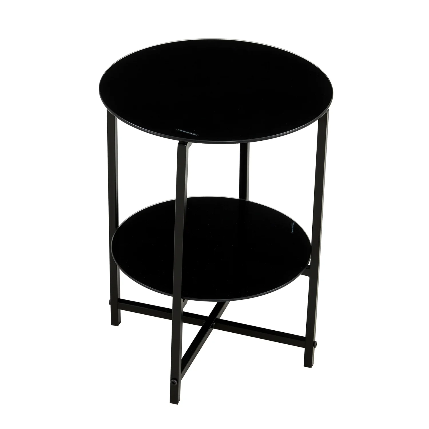 Elegant and Modern 2-Layer Black Tempered Glass End Table  Stylish Round Coffee Table for Office  Living Room  and Bedroom