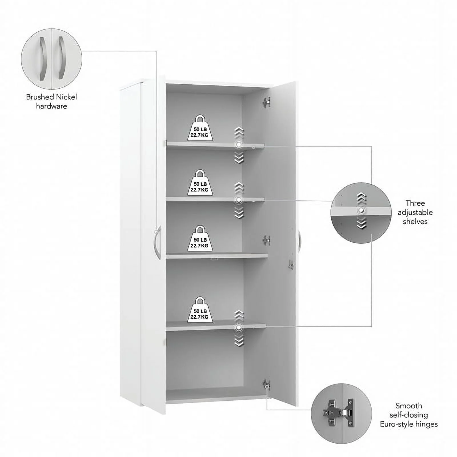 Pemberly Row 29W Tall 2 Door Storage Cabinet in White - Engineered Wood