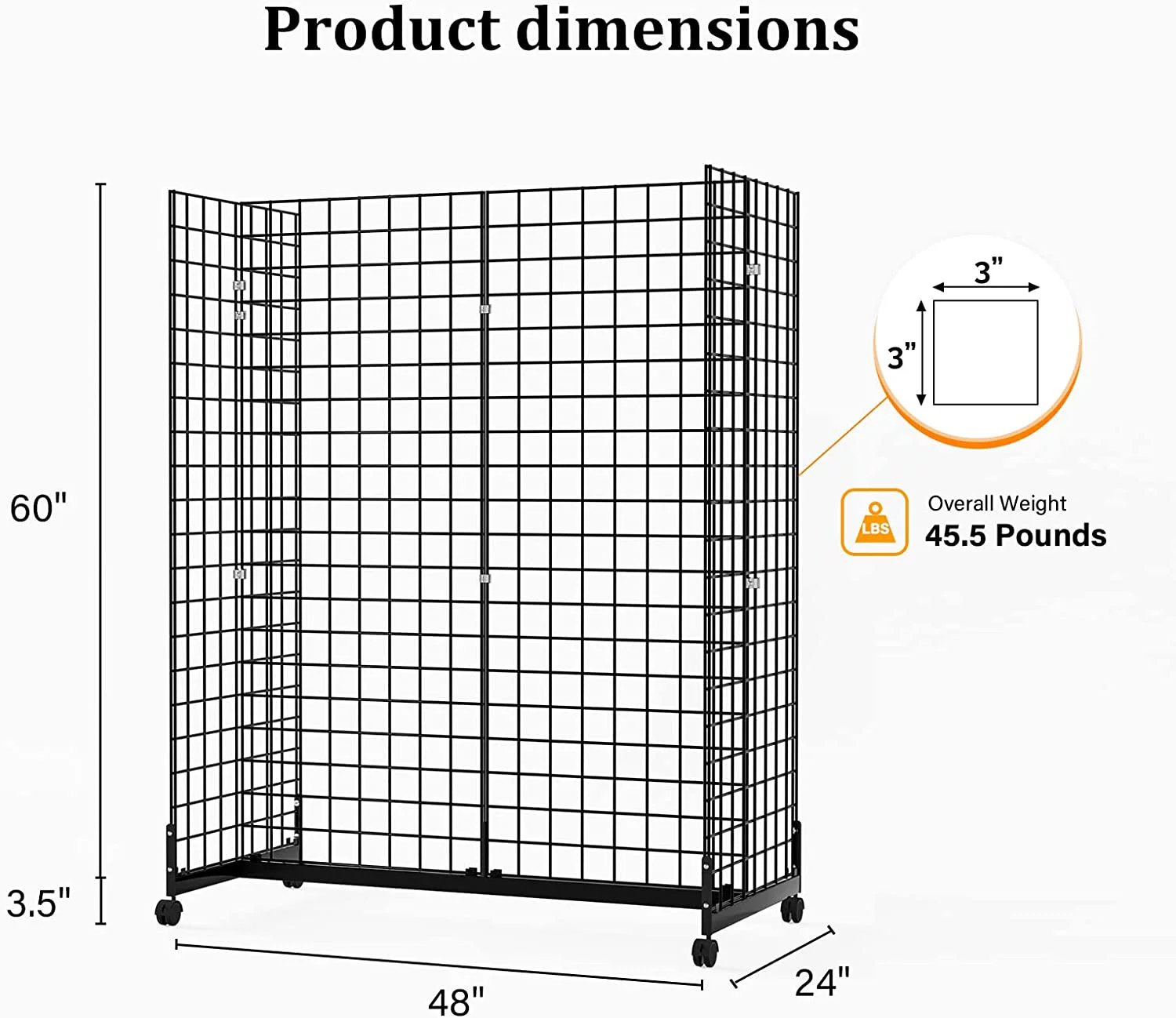 5' x 2' Gondola Wire Grid Panel Tower, Grid Wall Display Rack with Rolling Base