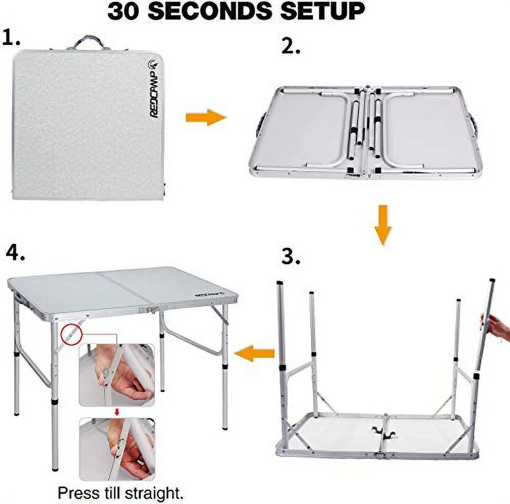 REDCAMP Folding Camping Table Adjustable, Portable Picnic Table with 2 Chairs, Aluminum White 35.4