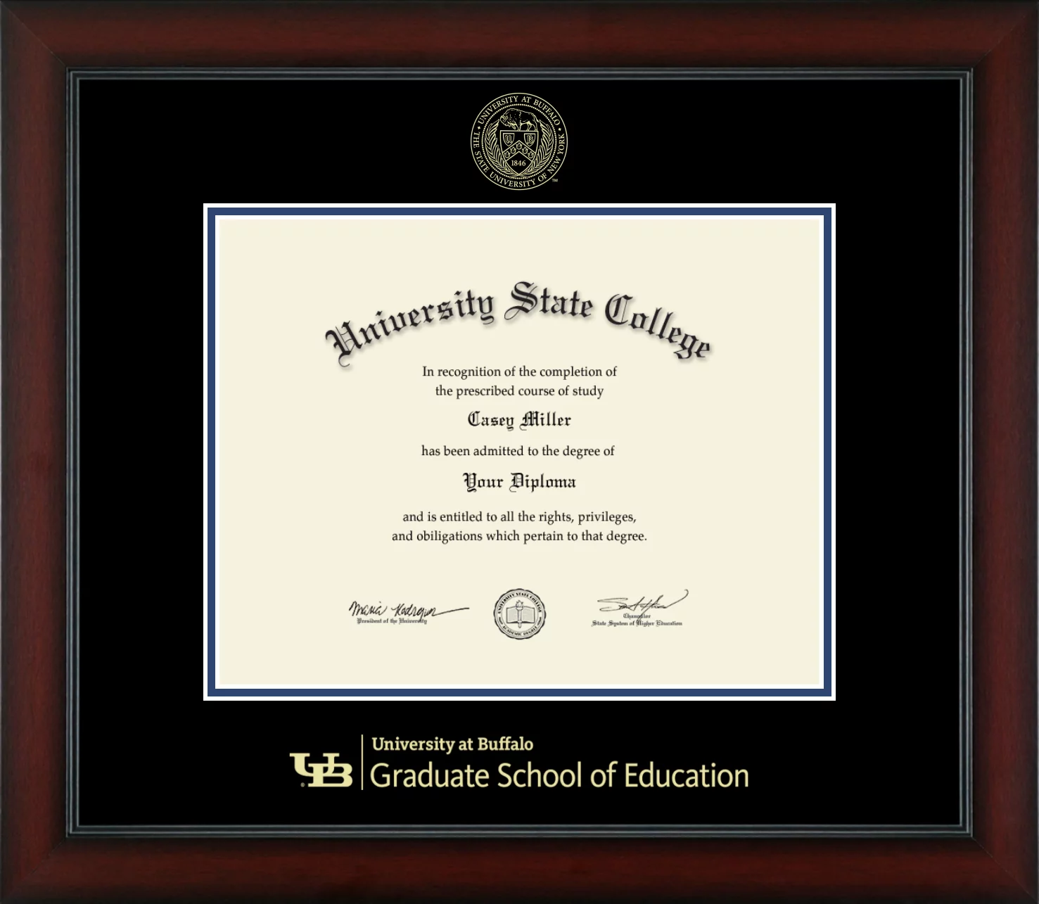 University at Buffalo Graduate School of Education Diploma Frame, Document Size 12.5