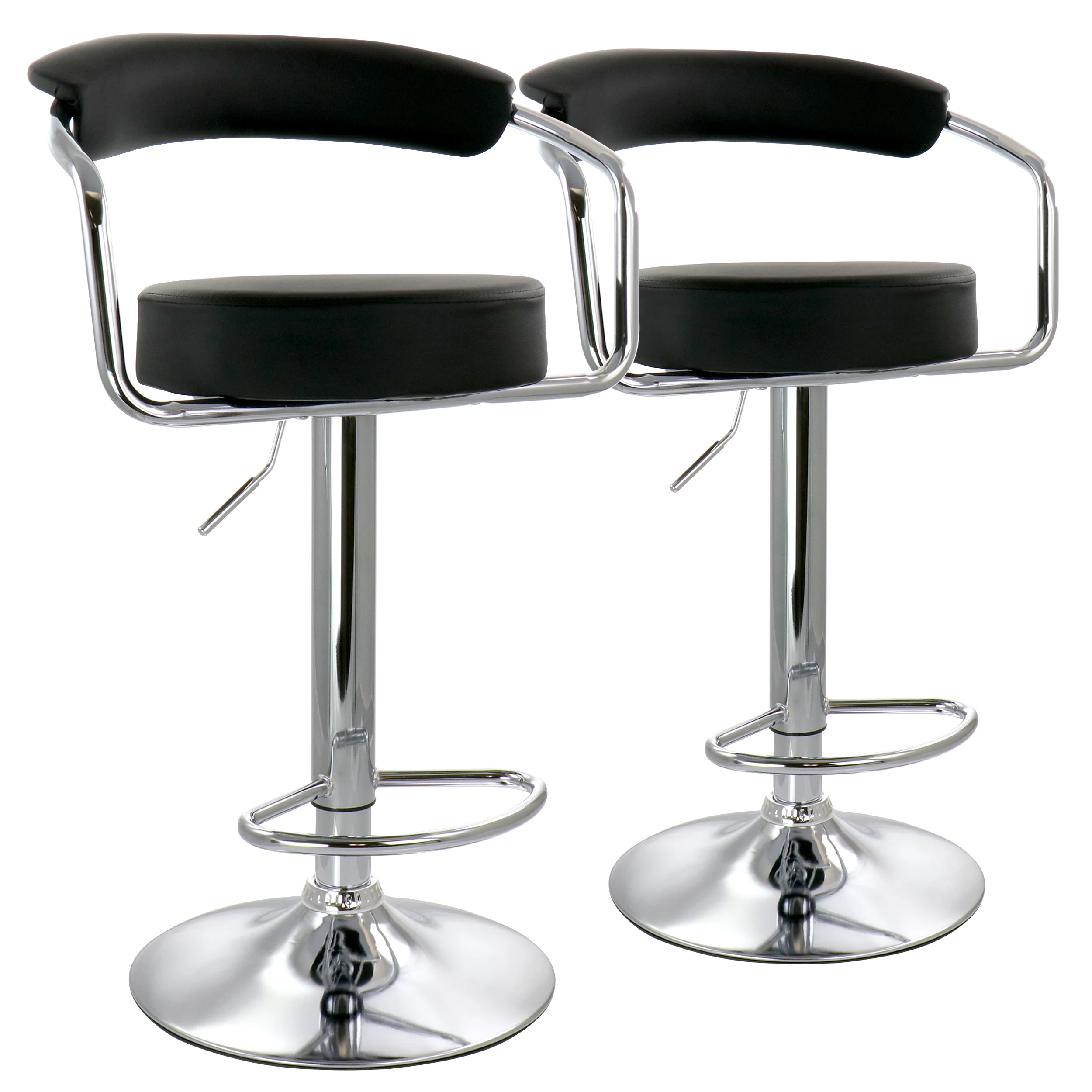 Elama Bar Stool with Adjustable Height & Swivel, Black and Chrome, Set of 2