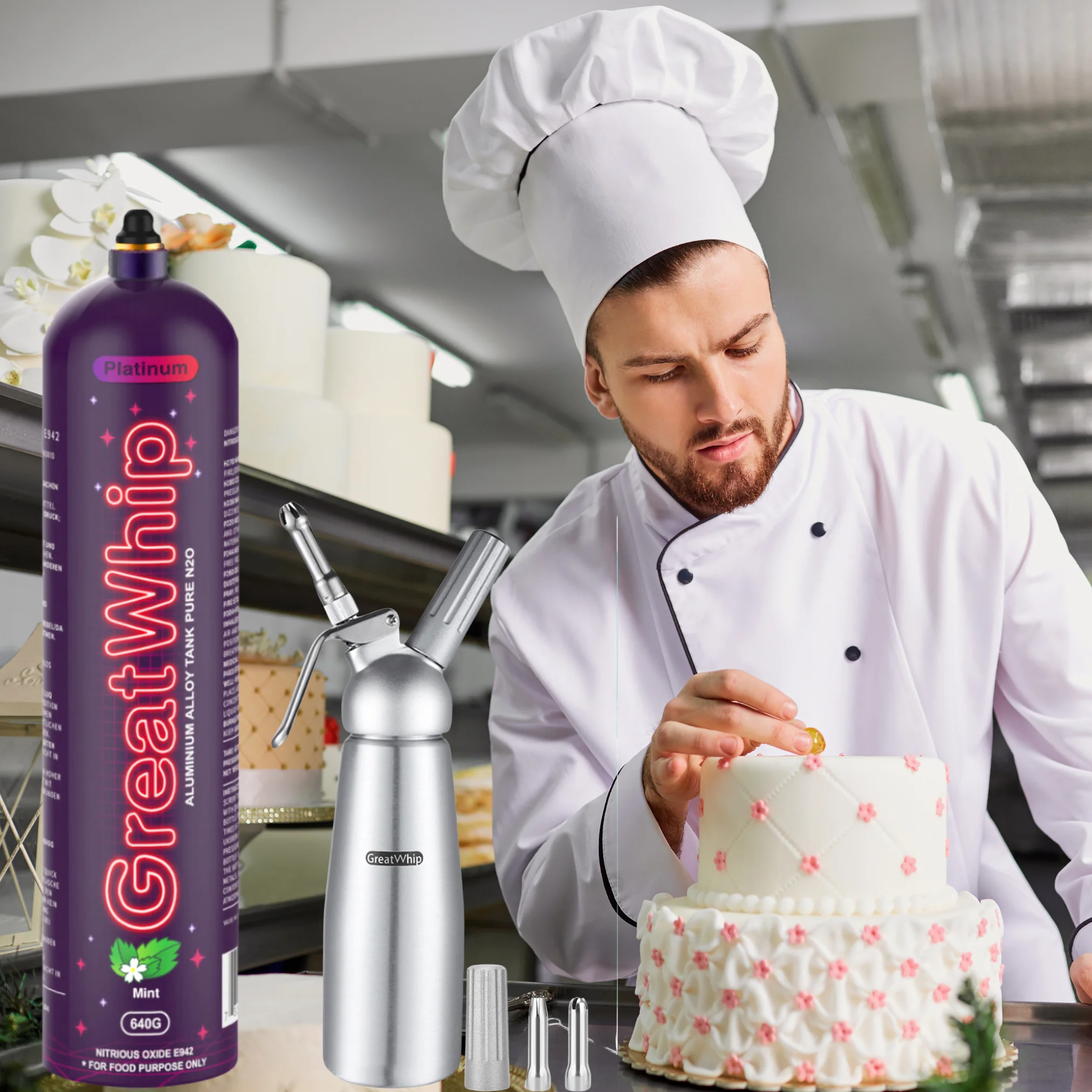 GreatWhip N2O Whipped Cream Charger Aluminium Mint Flavored Pure 640g Lightest Bottle Nitrous Oxide Tank (1 Cylinder)