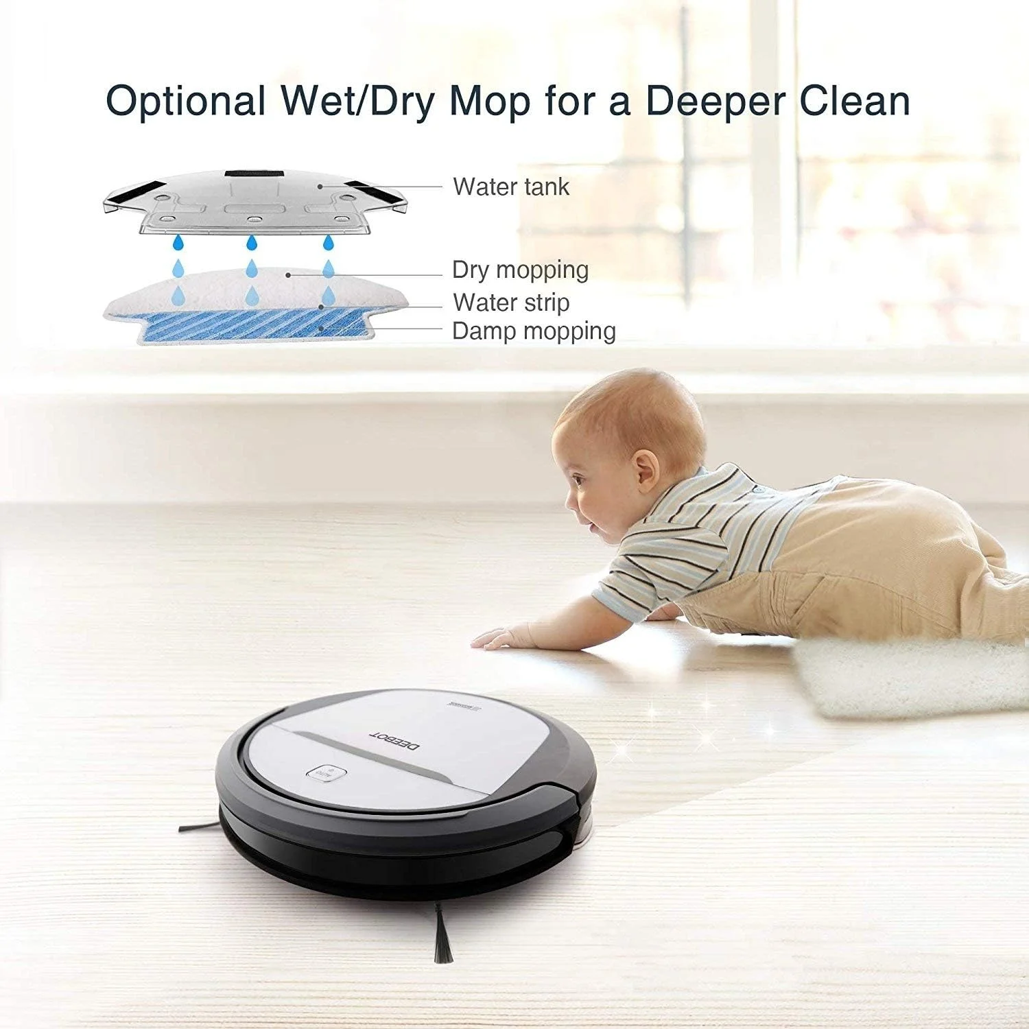 Used ECOVACS DEEBOT M80 Pro Robot Vacuum Cleaner with Mop and Water Tank Attachment, Brush Roll Attachment, for Pet Hair, Fur, Works with Alexa