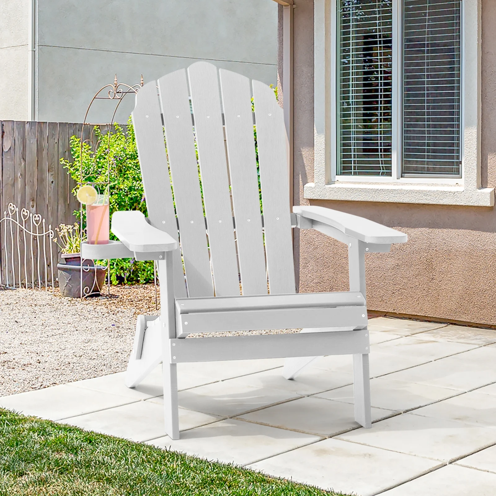 CHYVARY 1 Pcs Folding Adirondack Chair Patio Outdoors Weather Resistant Plastic Fire Pit Chair for Lawn and Backyard,White