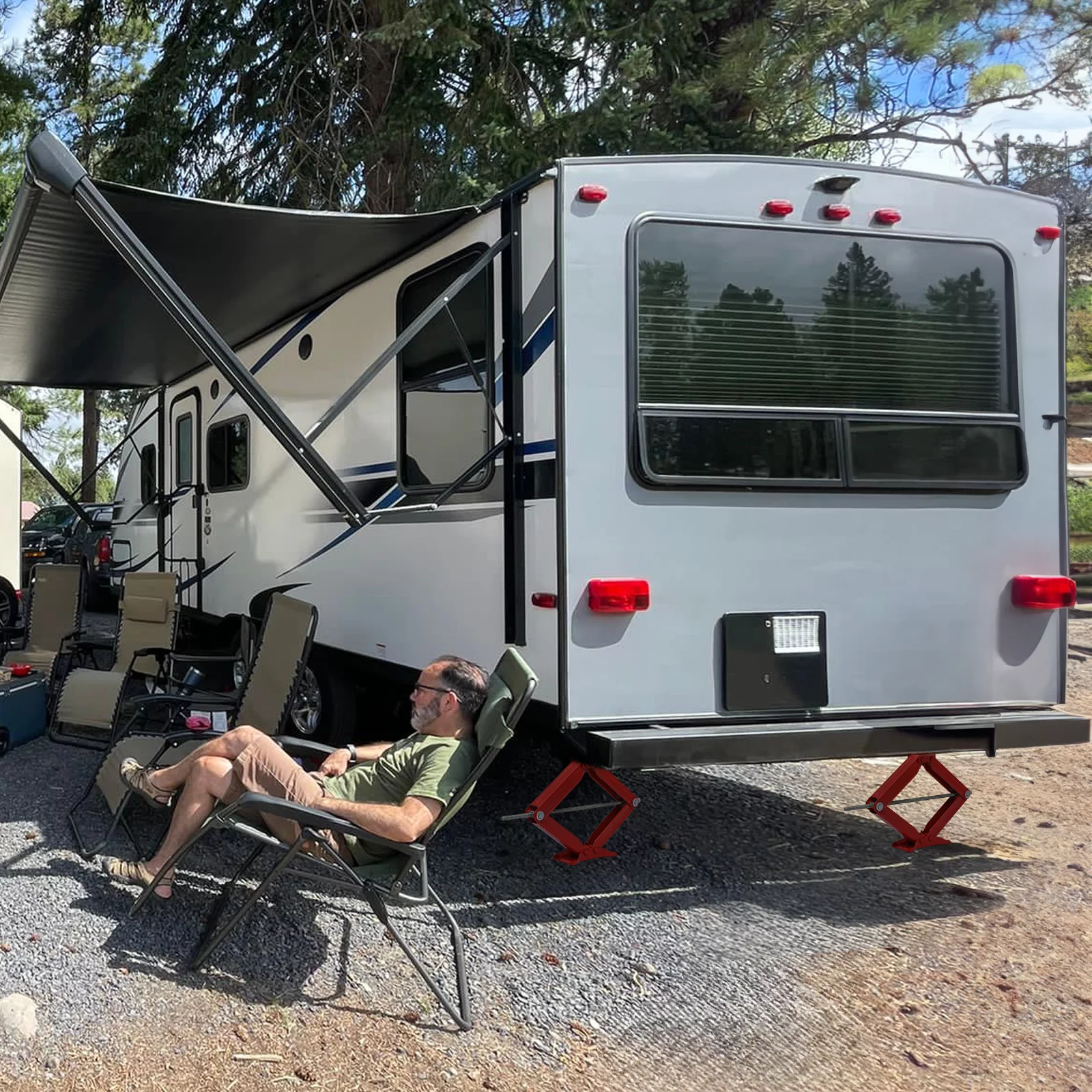 M-AUTO Set of 4 Scissor Jack, 2.5 Ton 5000lbs Heavy Duty Car Jack Tire Repair Tools Kit, RV Trailer Stabilizer Leveling Scissor Jacks with Handle, Red